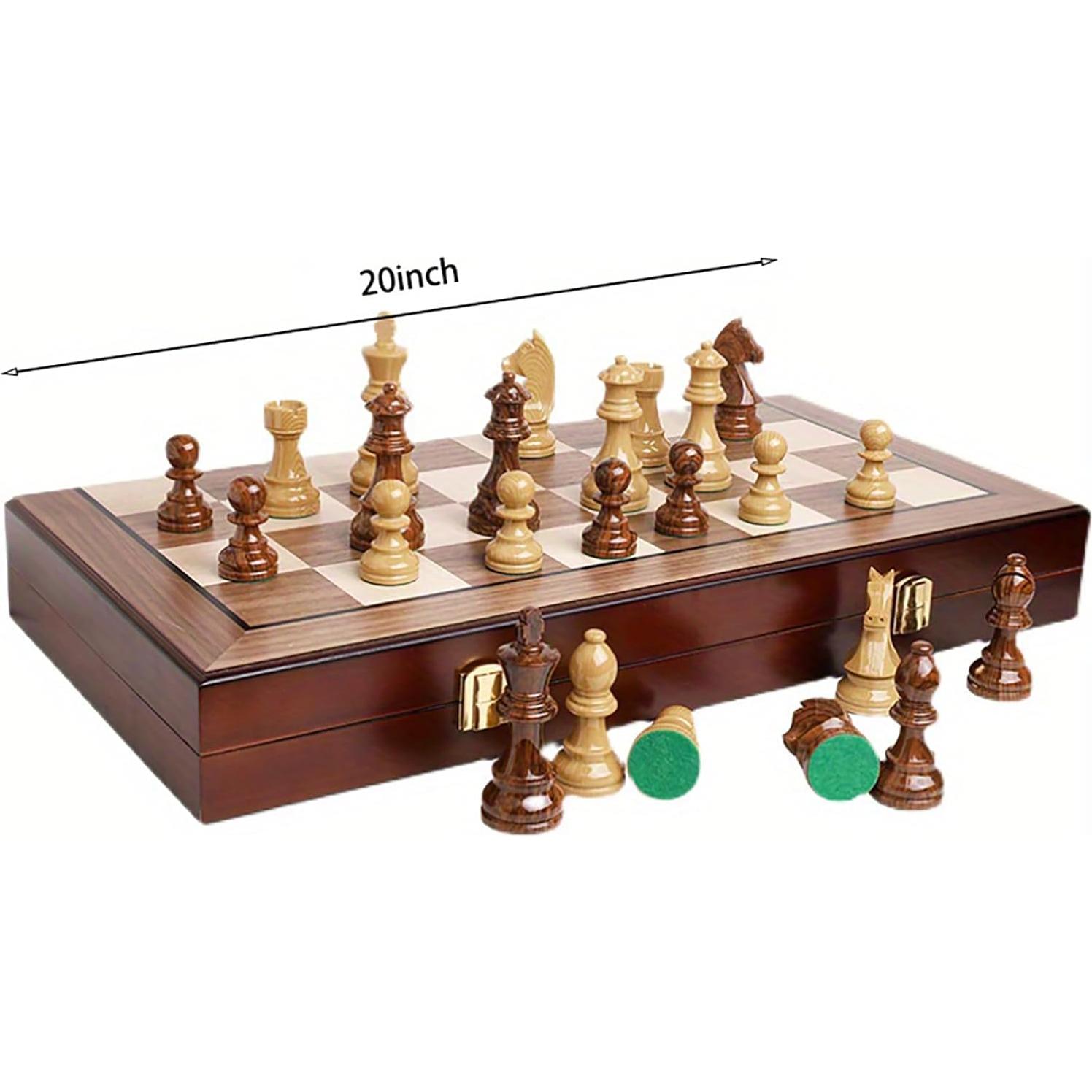 Juego de Ajedrez Plegable de Madera de Nogal 50x50 cm - Torneo