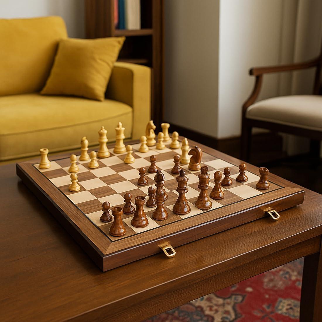 Juego de Ajedrez Plegable de Madera de Nogal 50x50 cm - Torneo