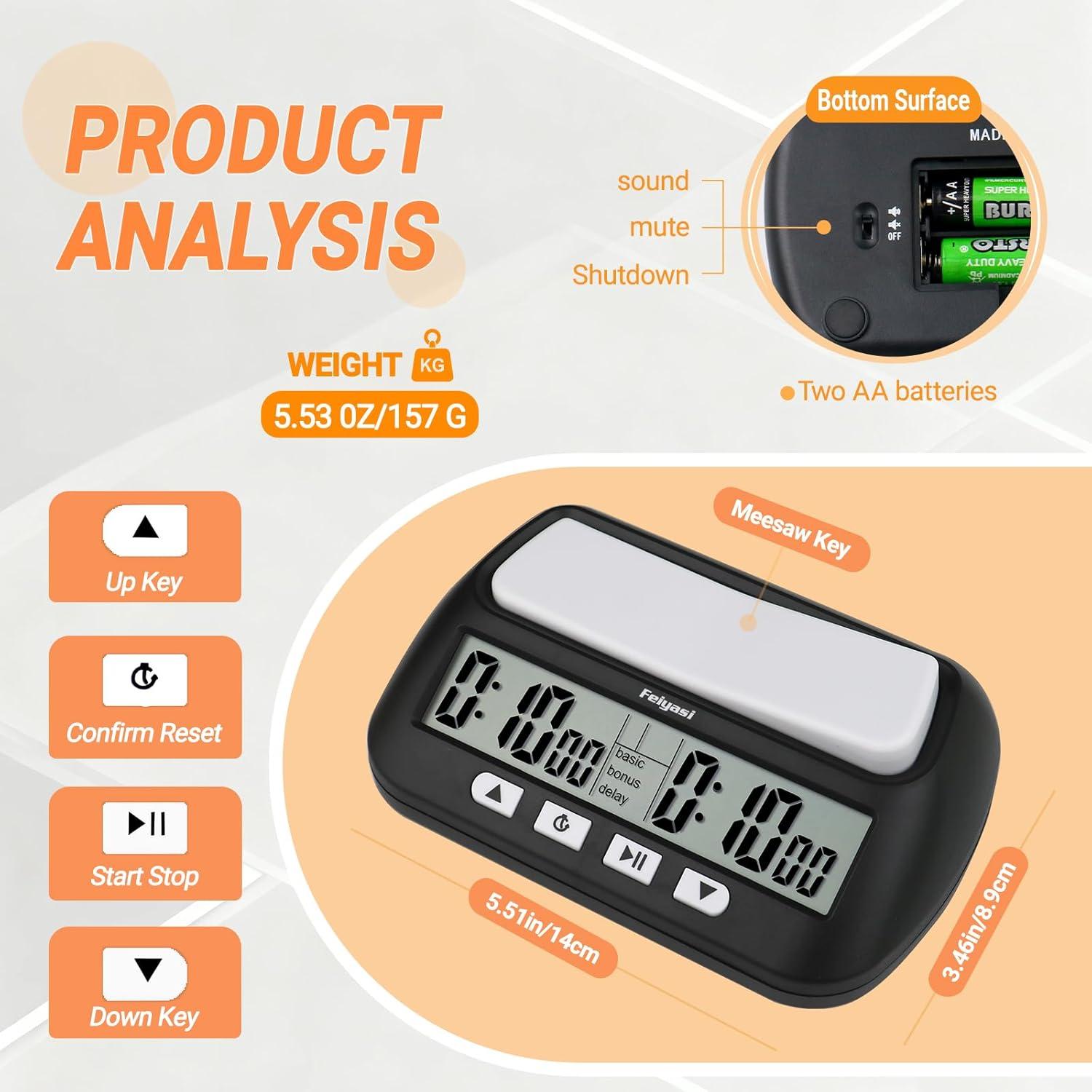 Temporizador Digital de Ajedrez Feiyasi con 4 Modos y Pilas AA