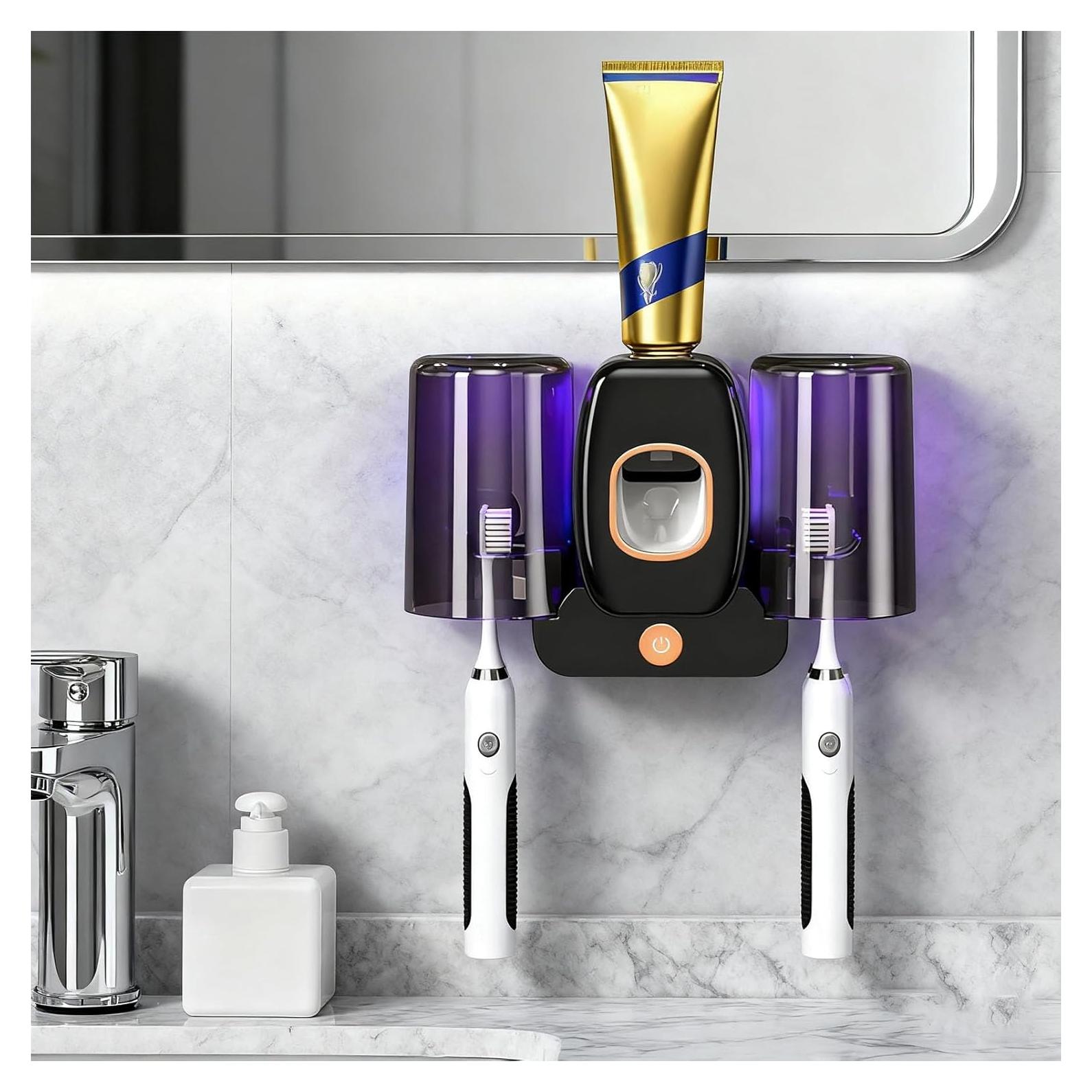 Soporte de Cepillo de Dientes ALLGLAM Negro con Dispensador Automático