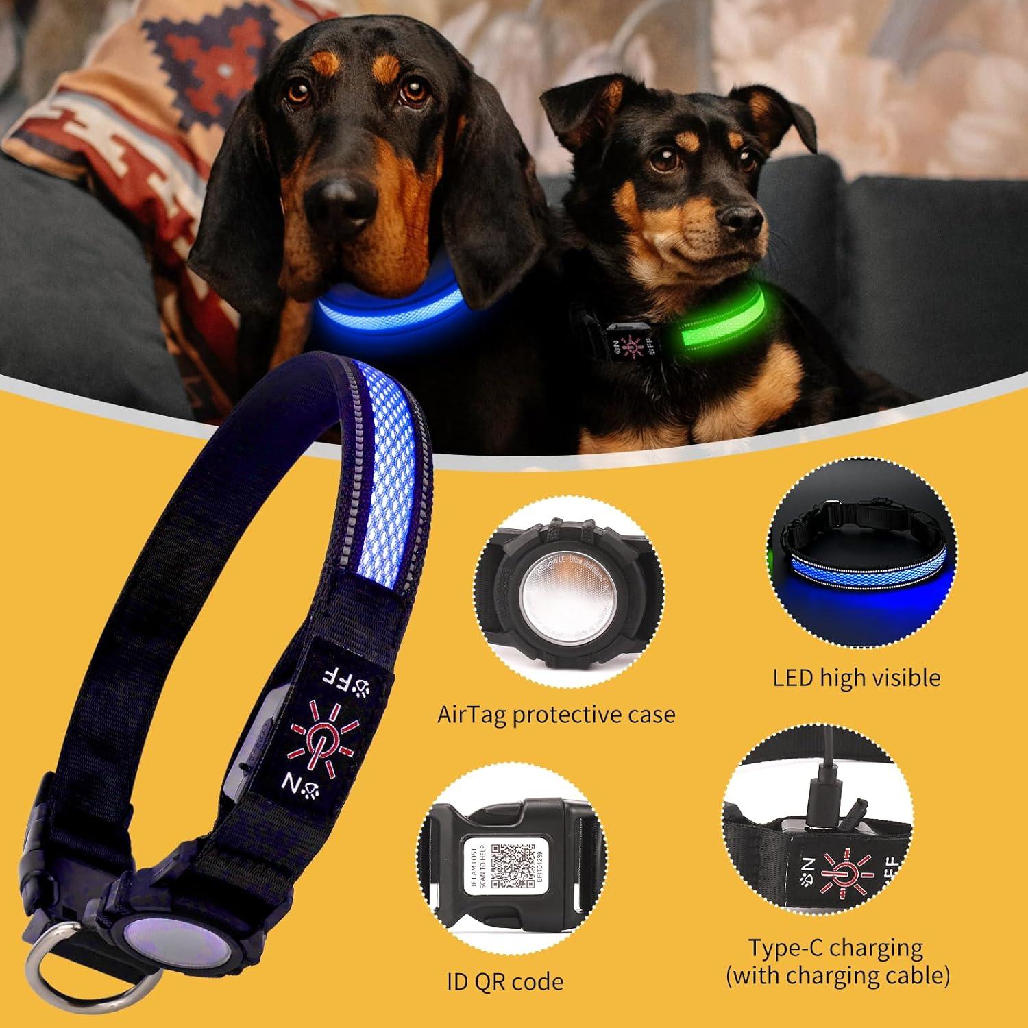 Collar para Perros Pepisk M Azul con Luz LED y Código QR