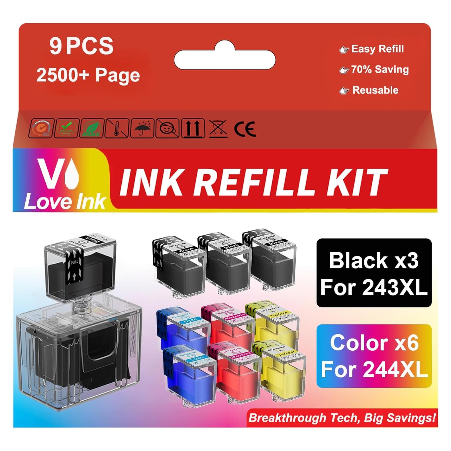 Kit de Recarga de Tinta 243XL 244XL VLOVEINK 9 Paquetes