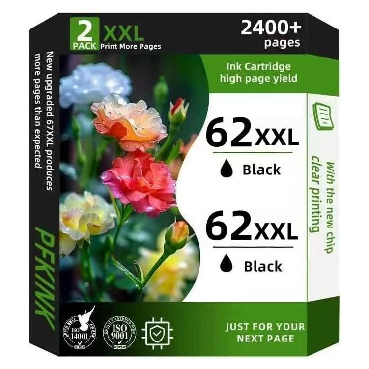 Cartuchos de tinta negra PFKink 62XXL para HP - 2 unidades