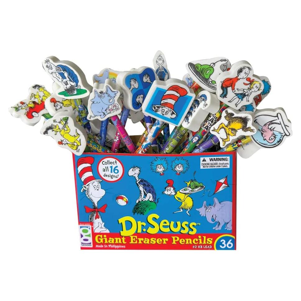 Lápices N°2 Dr. Seuss Geddes con Gomas Gigantes - 36 Pzs