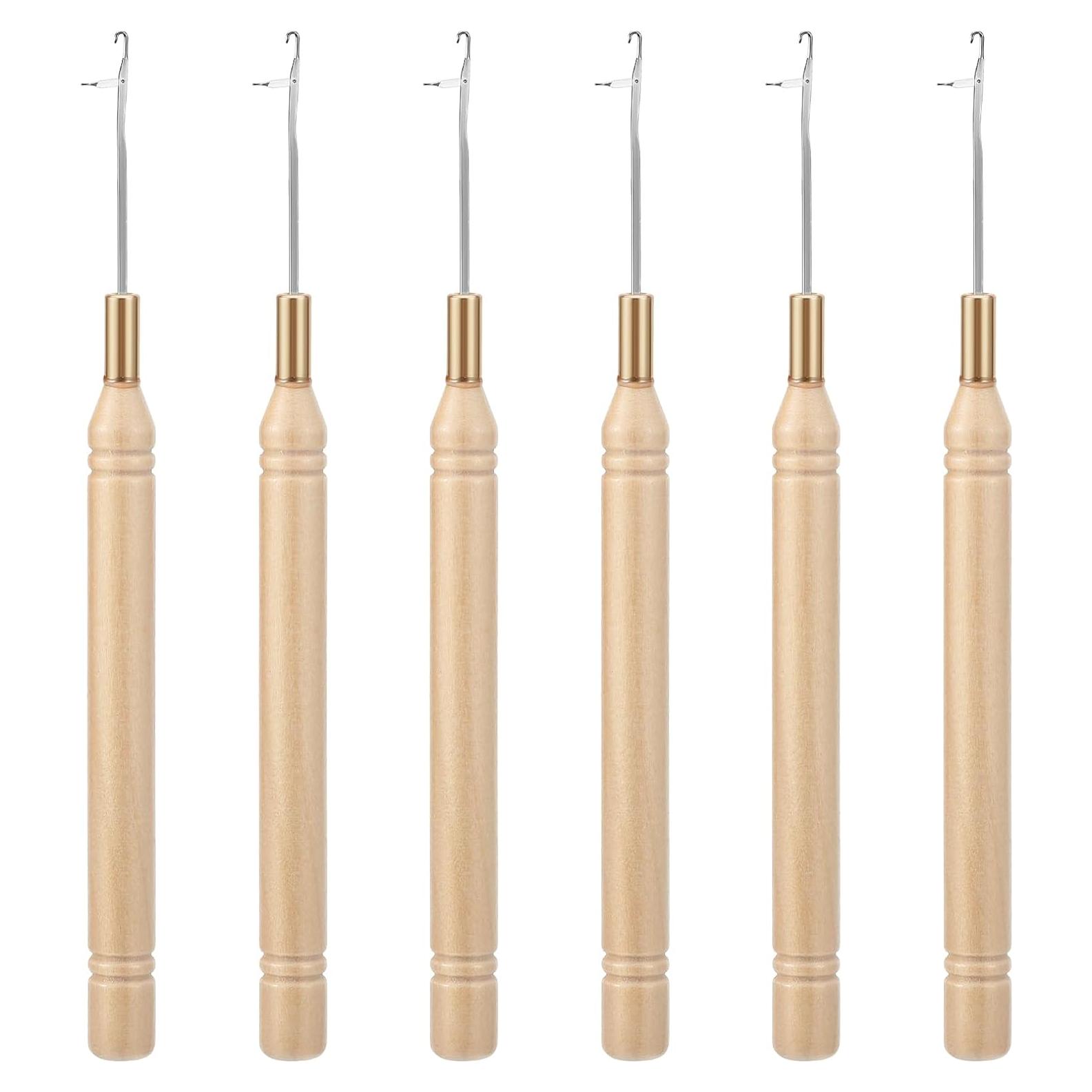 6 Agujas de Ganchillo para Cabello Zelphvt - 14.5 cm Madera y Metal
