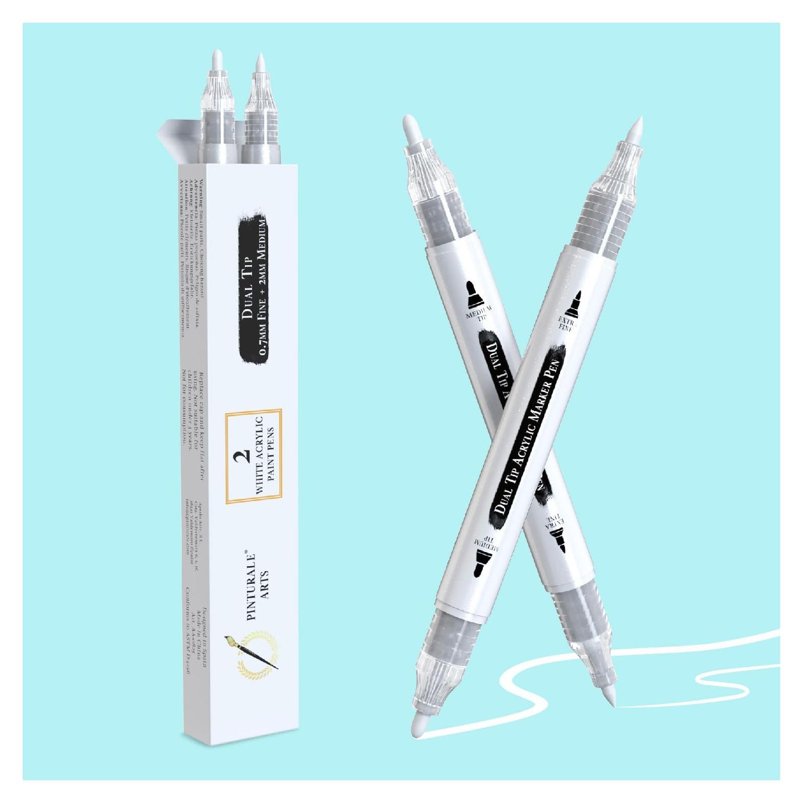 Set de 2 Bolígrafos de Pintura Acrílica Blanca Pinturale Arts Doble Punta 0.7mm y 3mm