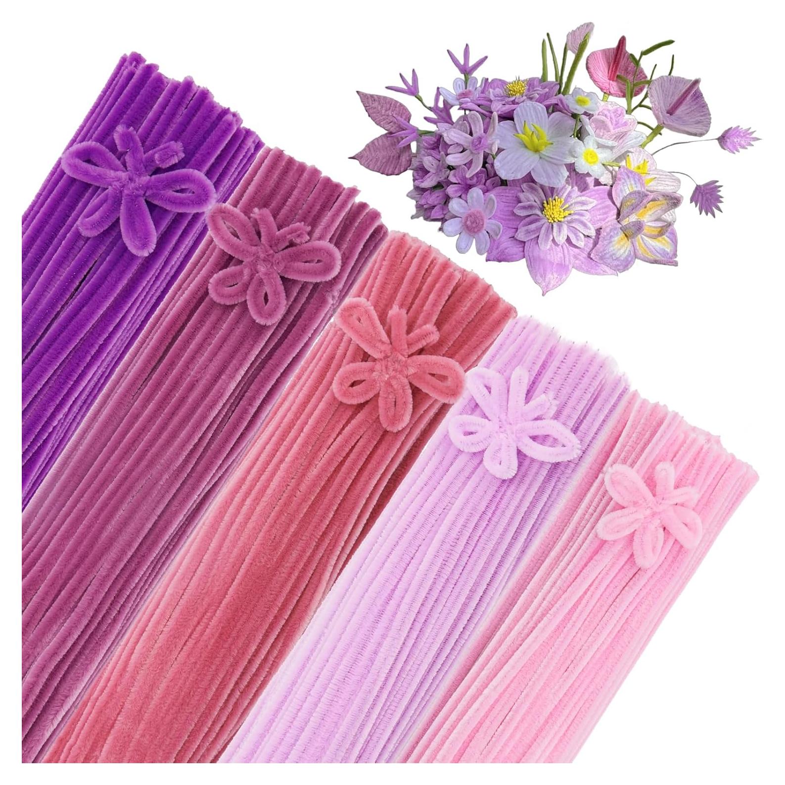 Limpiapipas Chenille GUWINA 500 Pcs Rosa Pastel y Púrpura 30 cm