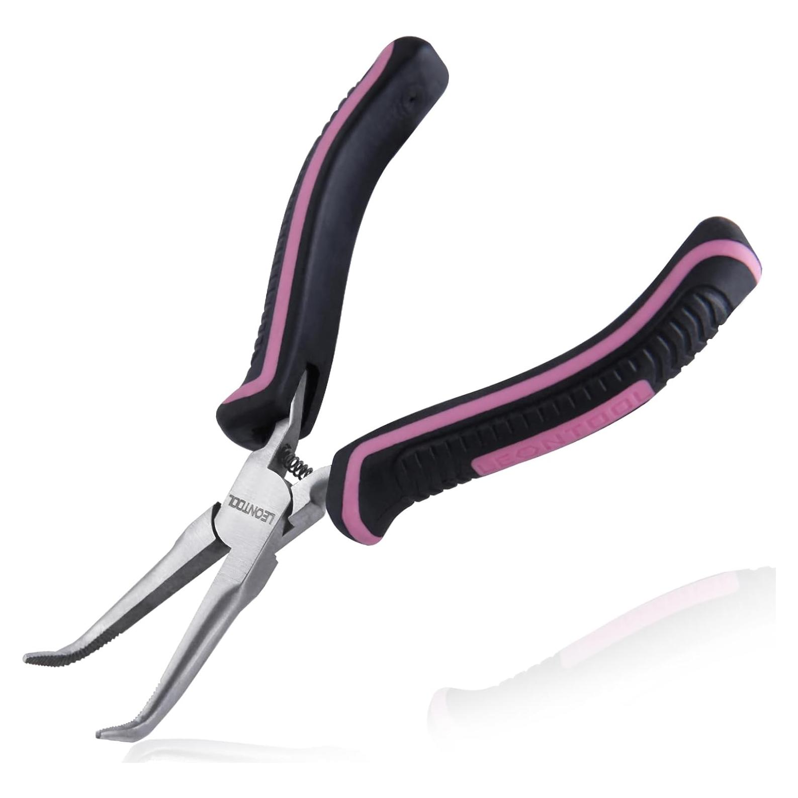 Mini Pinzas de Punta Doblada LEONTOOL con Mandíbulas Serradas