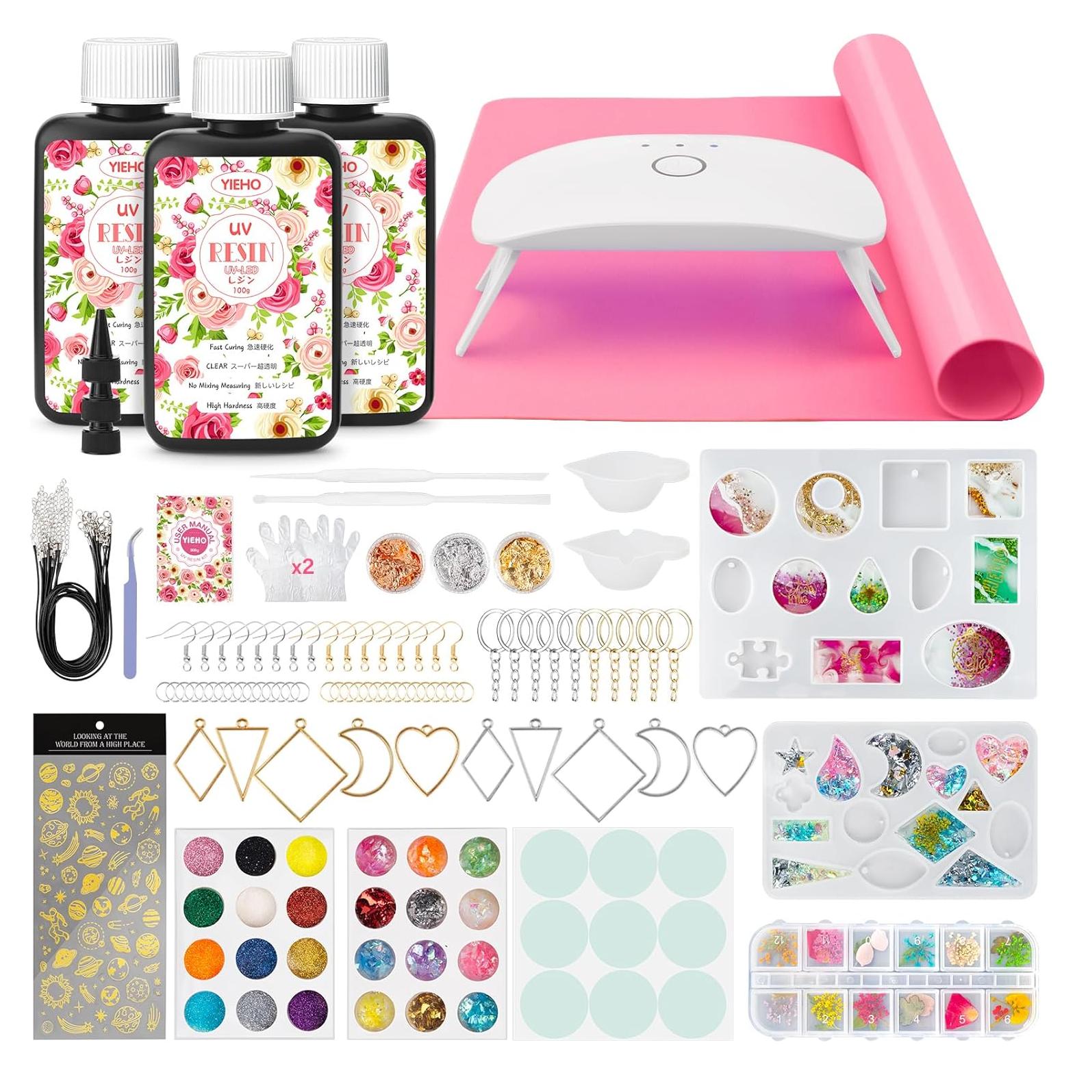 Kit de Resina UV YIEHO 300g con Luz y Moldes para Joyería