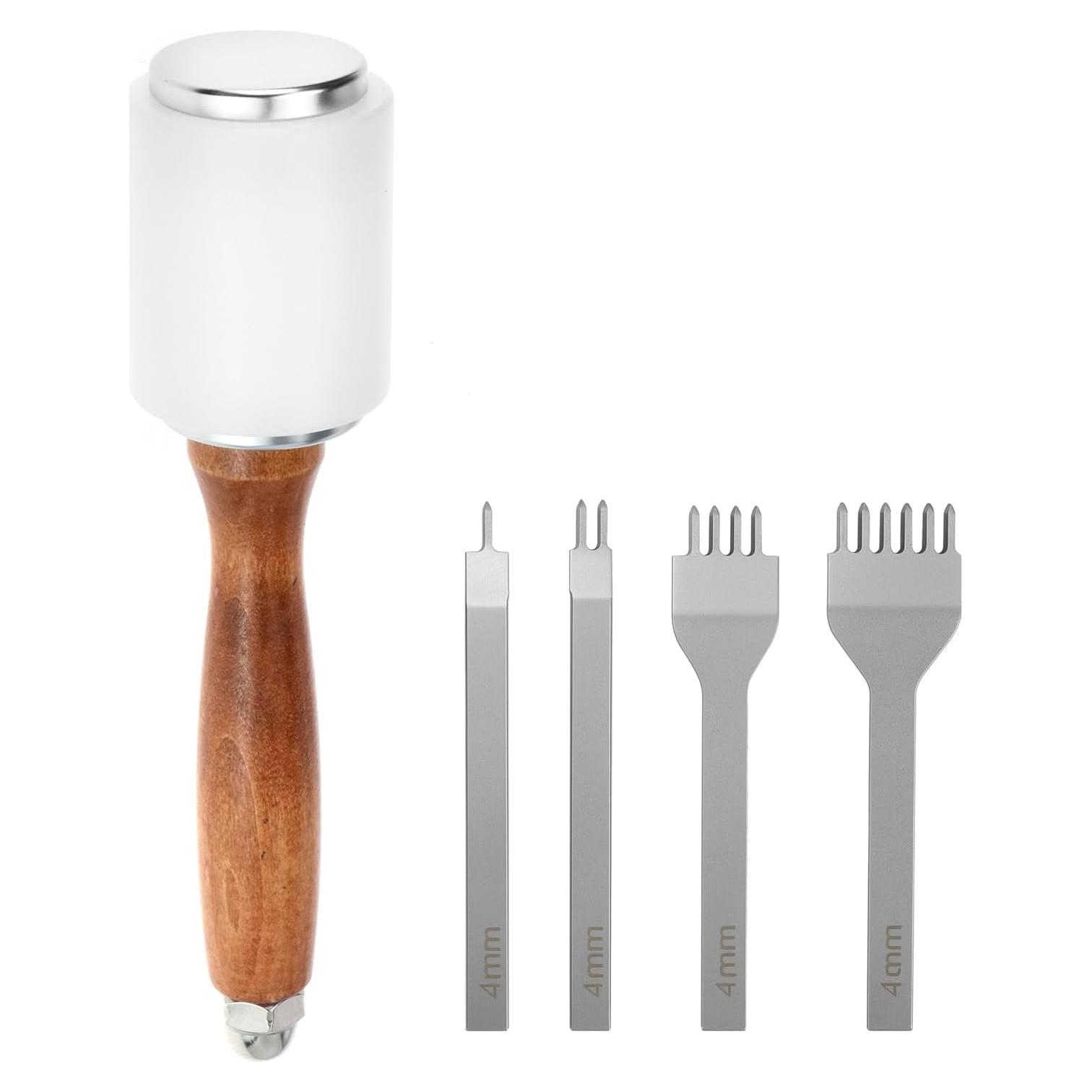 Juego de Martillo y Punch de Piel QWORK 4mm para Artesanía