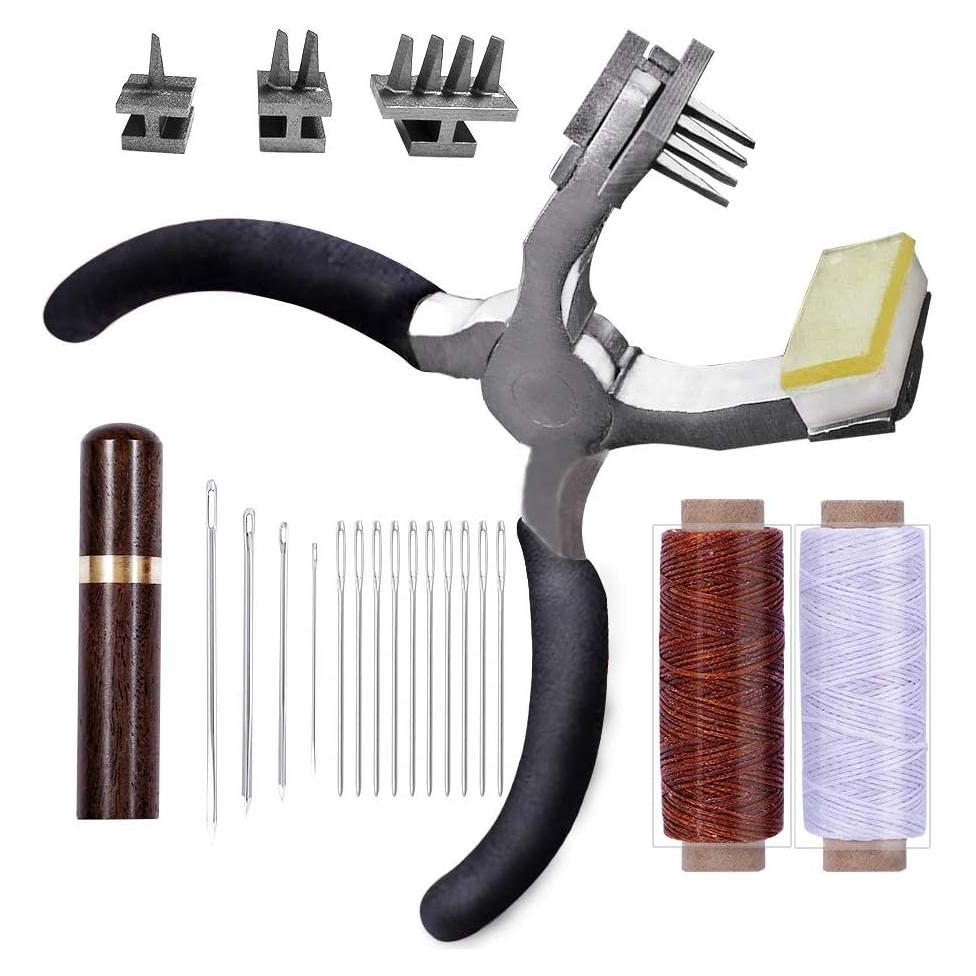 Perforadora de Agujeros BUTUZE 4mm con Agujas y Hilo para Cuero