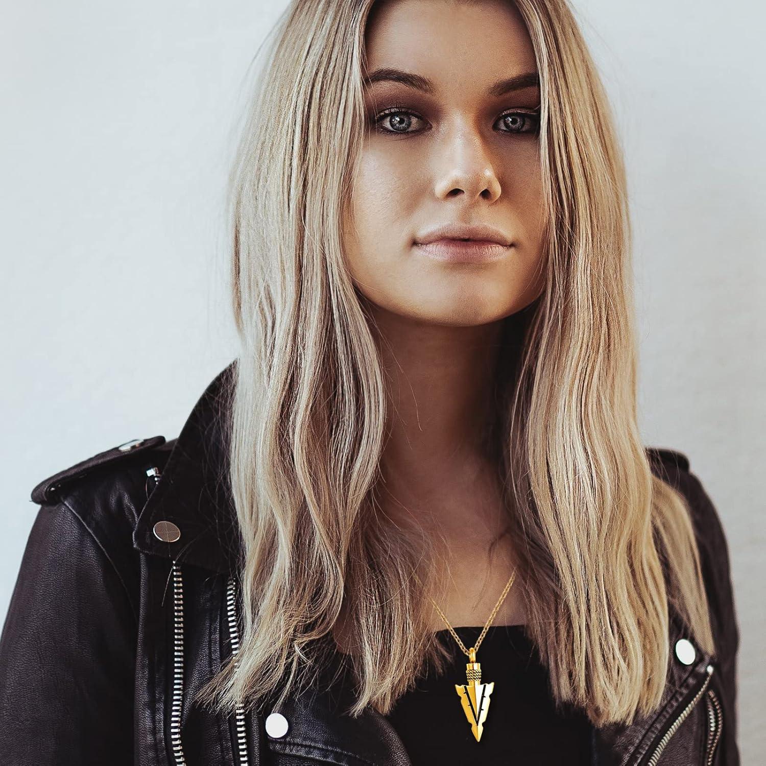 Collar de Urna de Acero Inoxidable LuxglitterLin con Punta de Flecha