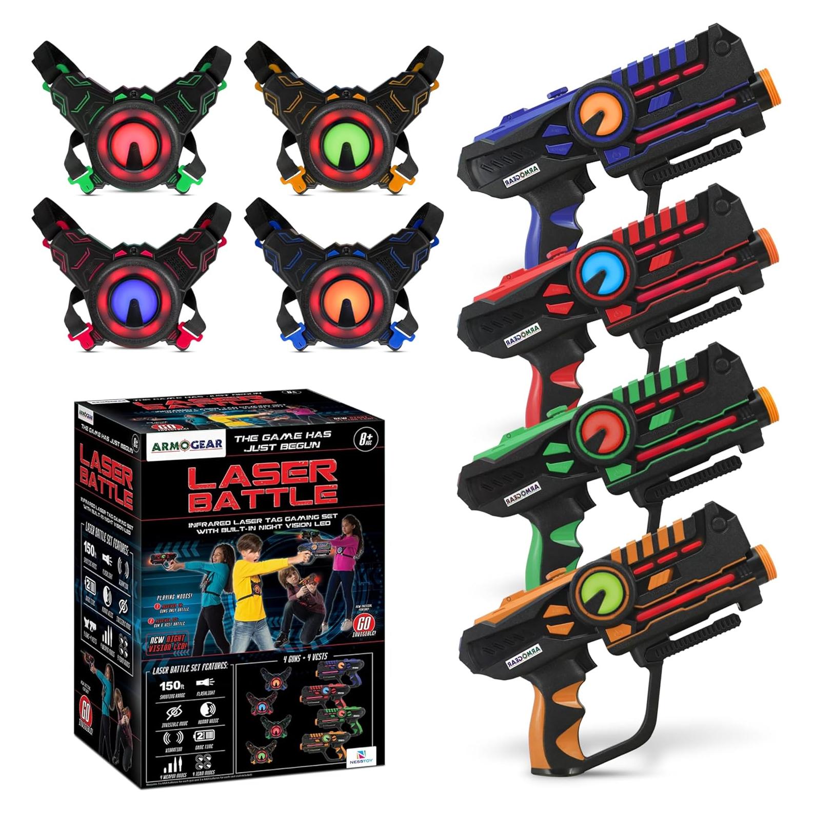 Set de 4 Pistolas Laser Tag ArmoGear con Chalecos - Diversión
