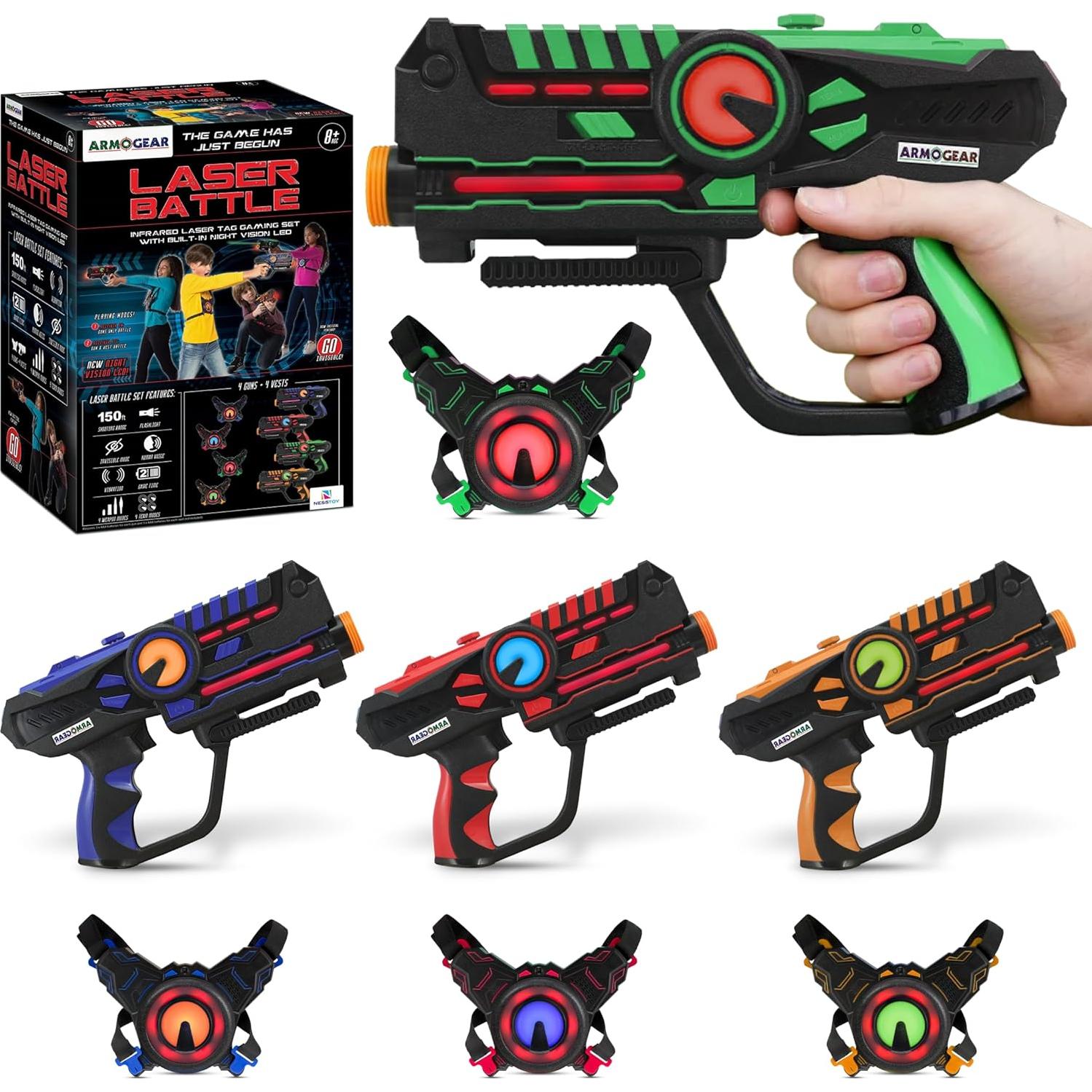 Set de 4 Pistolas Laser Tag ArmoGear con Chalecos - Diversión