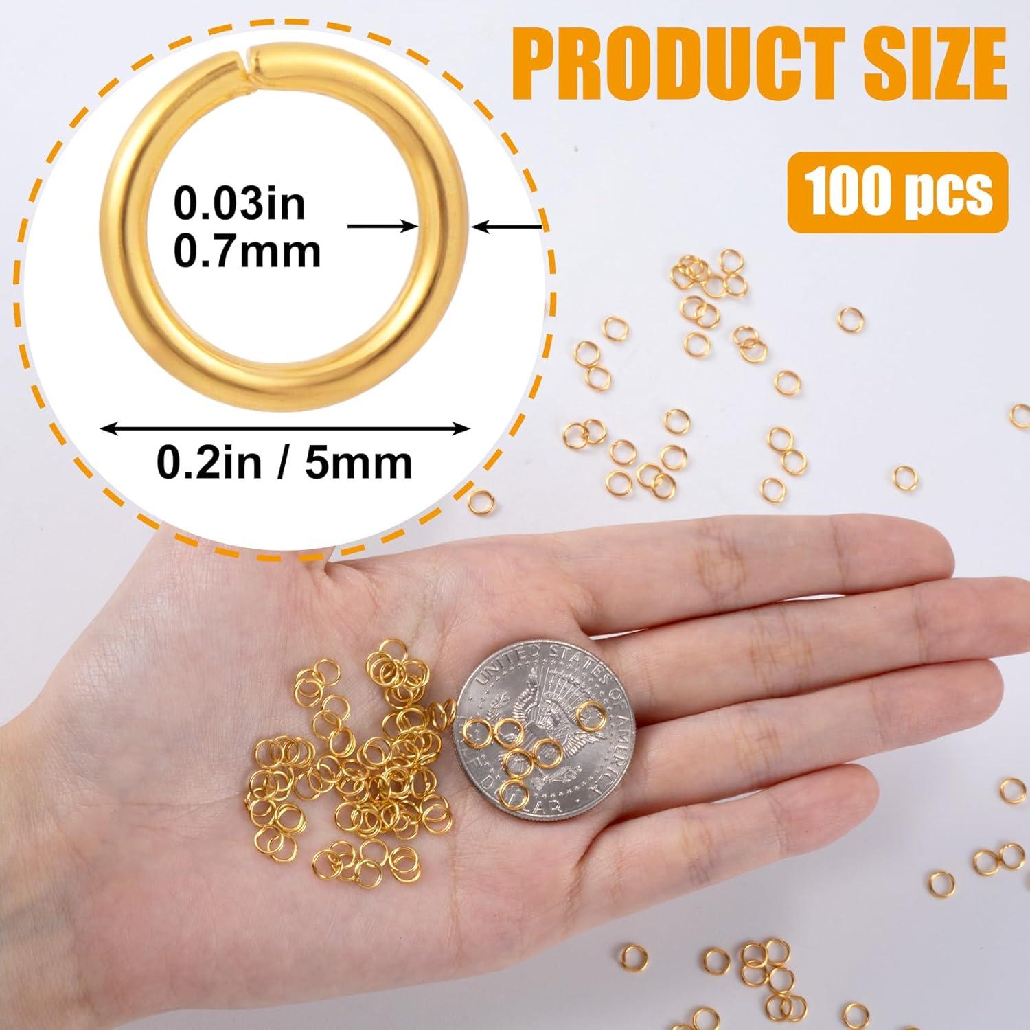 100 Anillas de Salto de Oro 18K Hzopcw 5mm para Joyería