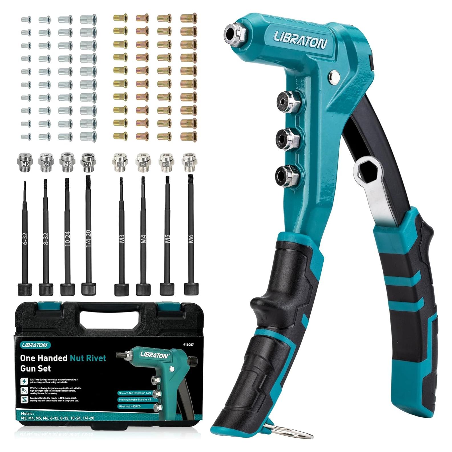 Herramienta de Tuerca Rivet LIBRATON 24.13 cm con 80PCS Tuercas