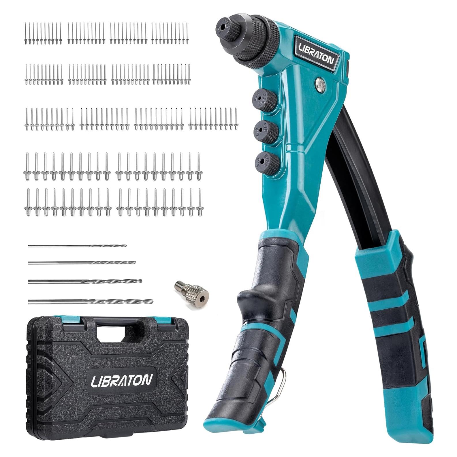 Pistola de Remaches LIBRATON con 160 Remaches y 4 Boquillas