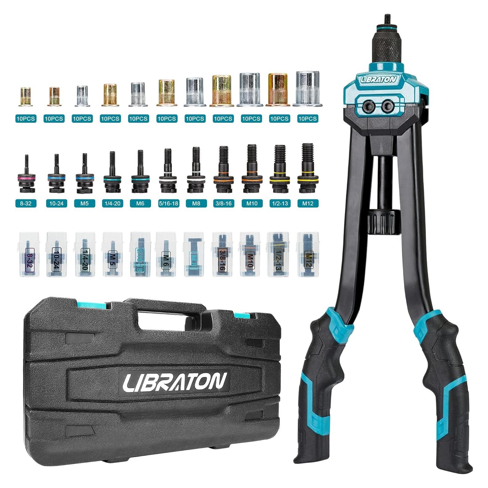 Herramienta de Tuerca Remachada LIBRATON 16" con 110 Tuercas y Estuche