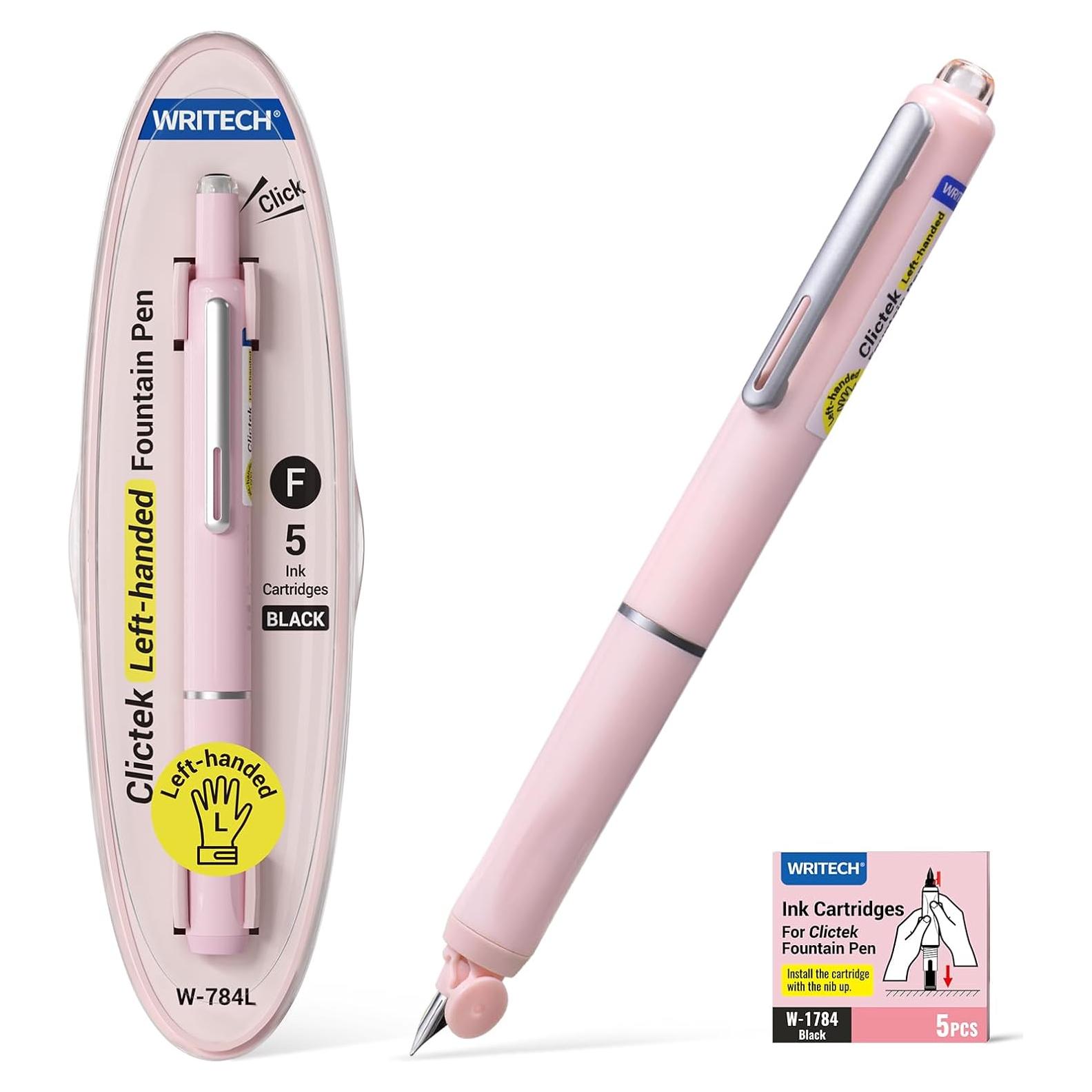 Pluma Fuente para Zurdos WRITECH WRI-784L Rosa con 5 Cartuchos
