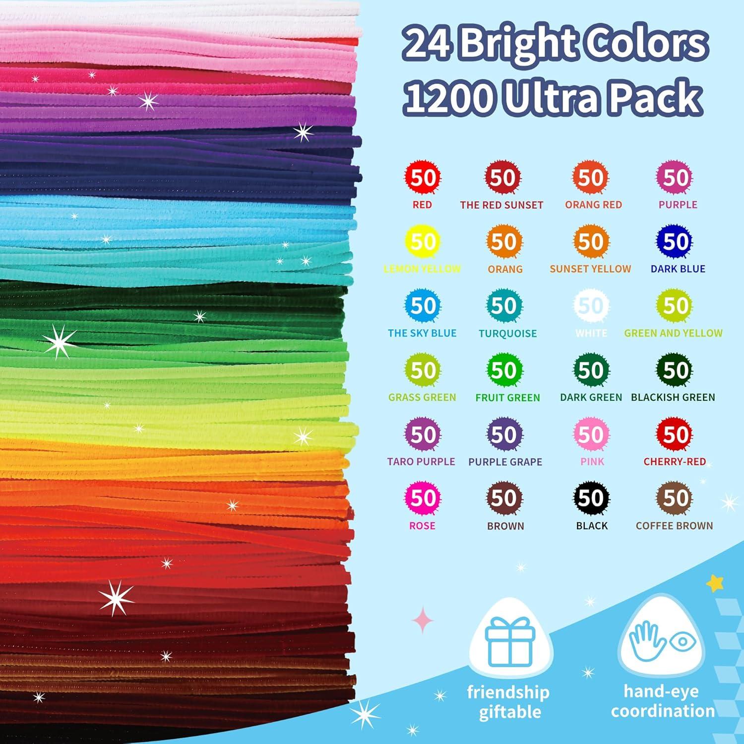 1200 Limpiapipas Chenille QY - 24 Colores Brillantes 30.48 cm