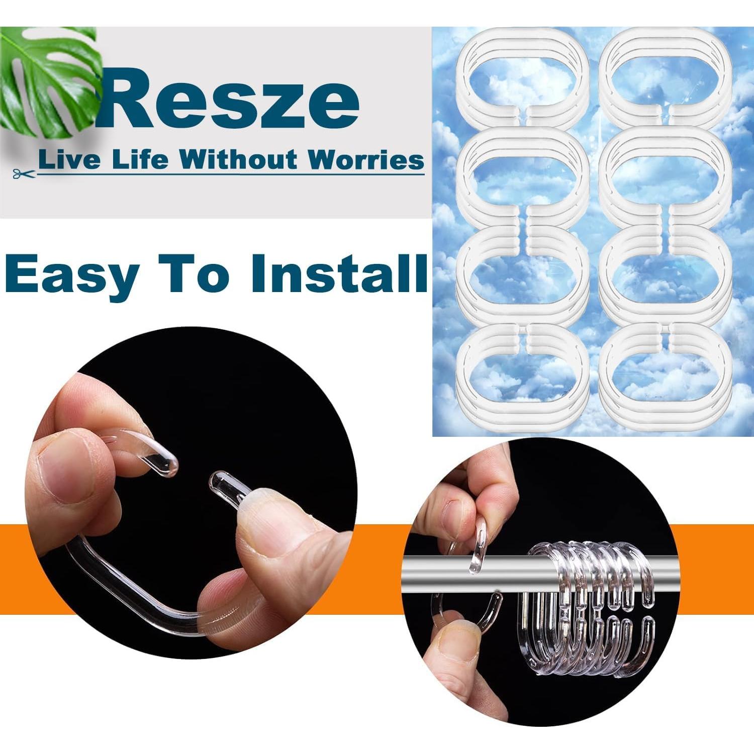 24 Anillos de Cortina de Ducha Resze Plástico Transparente