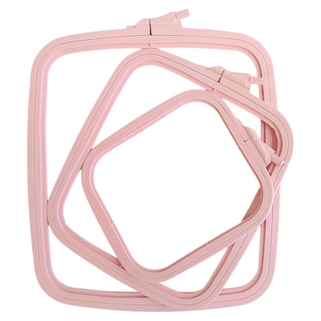 Juego de 3 Aros de Bordado Cuadrados Nurge Rosa 14.5-25 cm