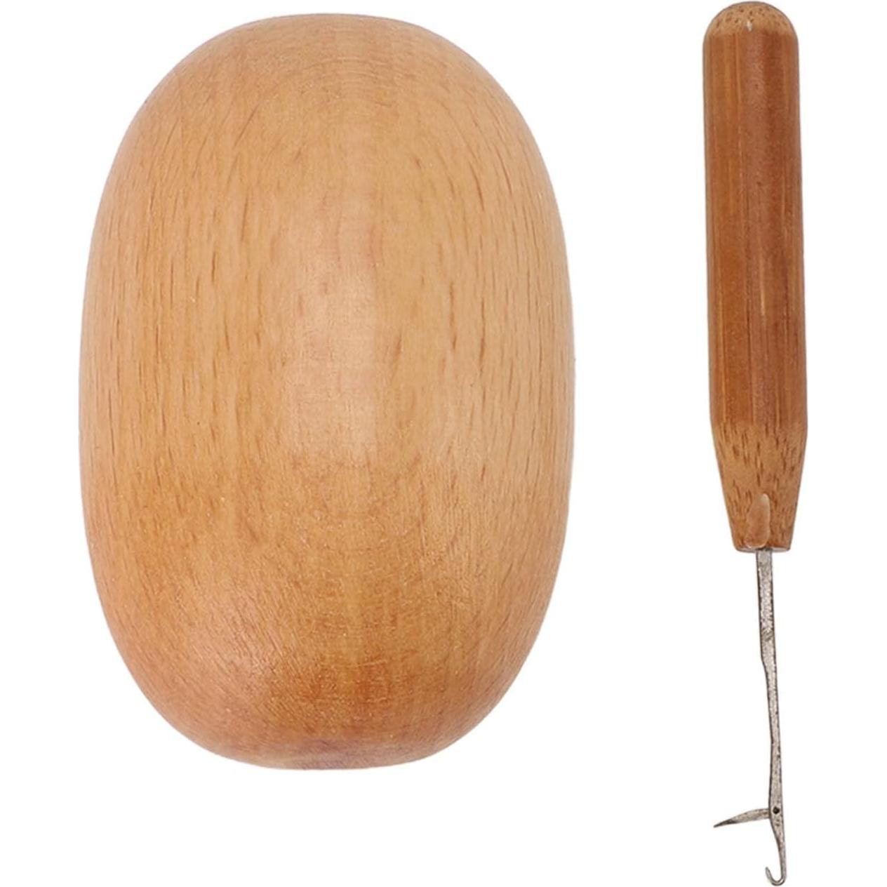 Herramienta de Remiendo Focket de Madera con Gancho de Crochet