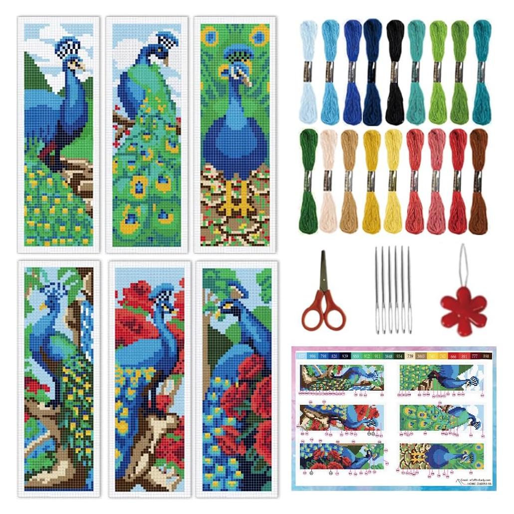 Kit de Punto de Cruz INFUNLY 6 Piezas Pavo Real para Adultos