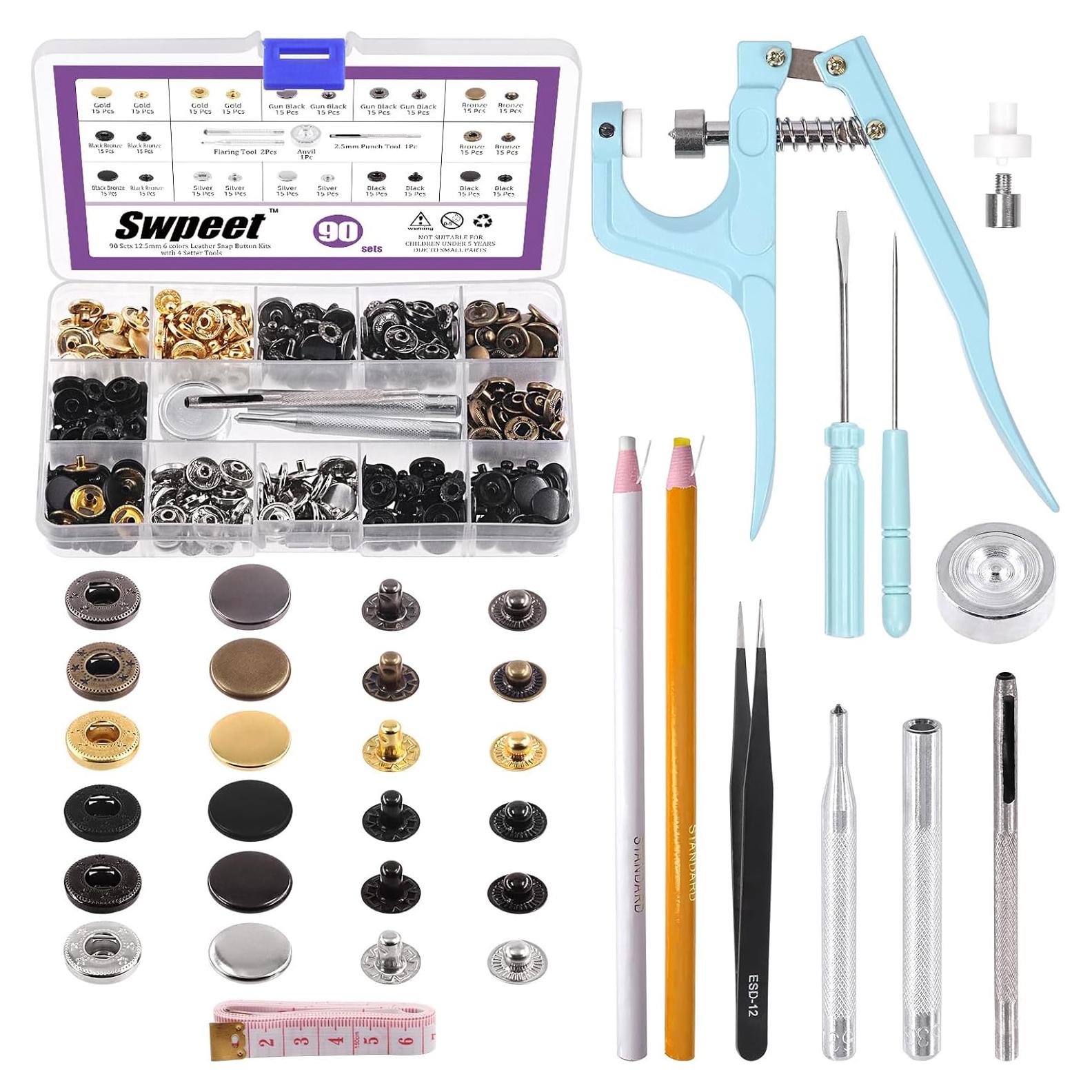 Kit de Sujetadores de Botones de Cuero Swpeet 90 Juegos 12.5mm