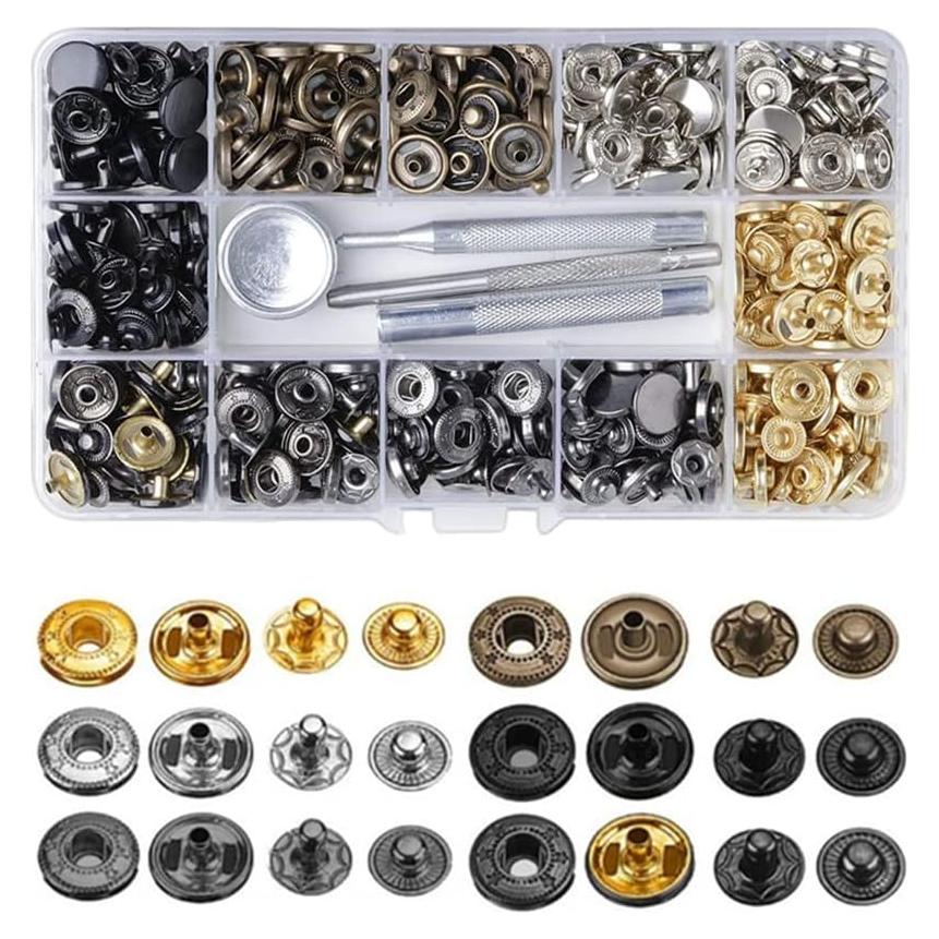 Kit de Botones a Presión CURTEK 360 Piezas 15mm 6 Colores