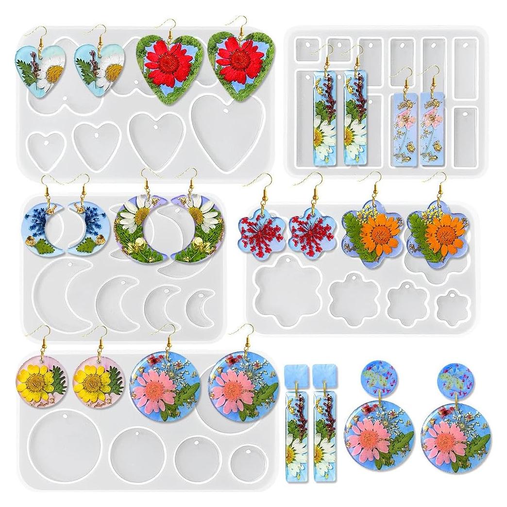 Moldes de Aretes de Silicona ResinWorld - 5 Formas Variadas