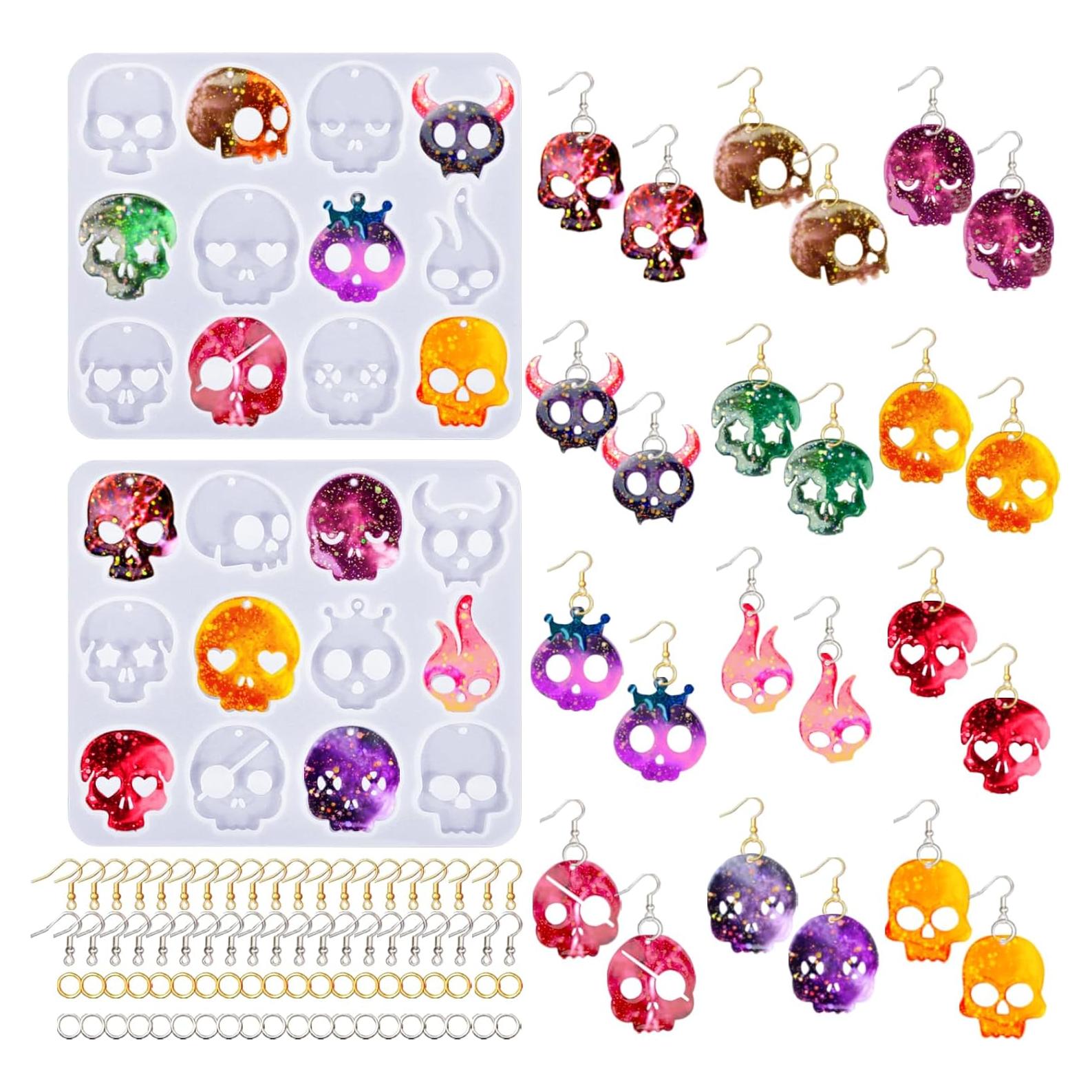 Moldes de Aretes de Calavera Halloween Rifanda 82 Piezas