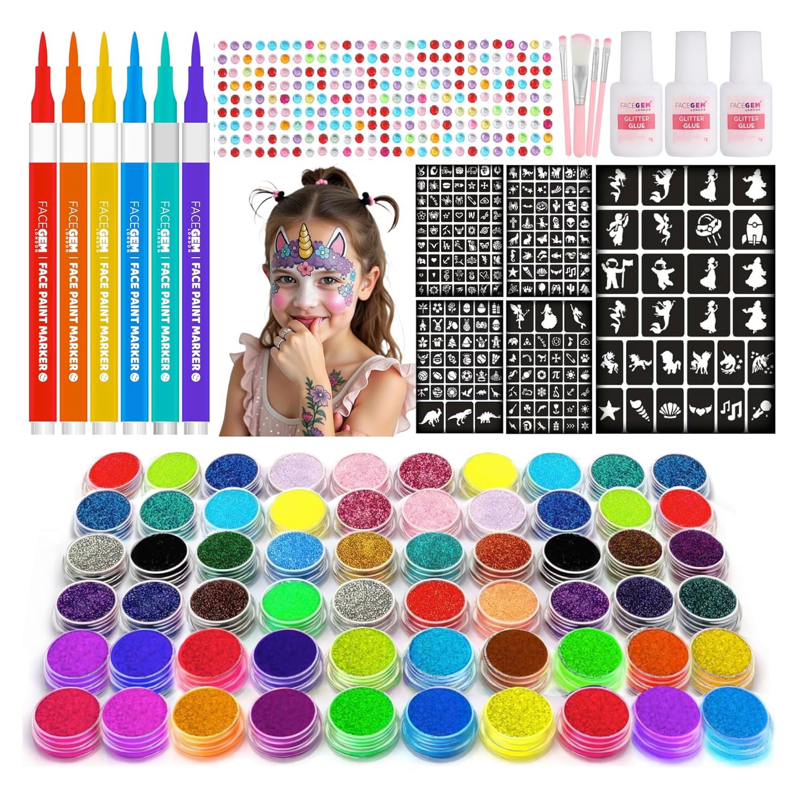 Kit de Tatuajes de Brillo 60 Colores FACEGEM - 200 Plantillas
