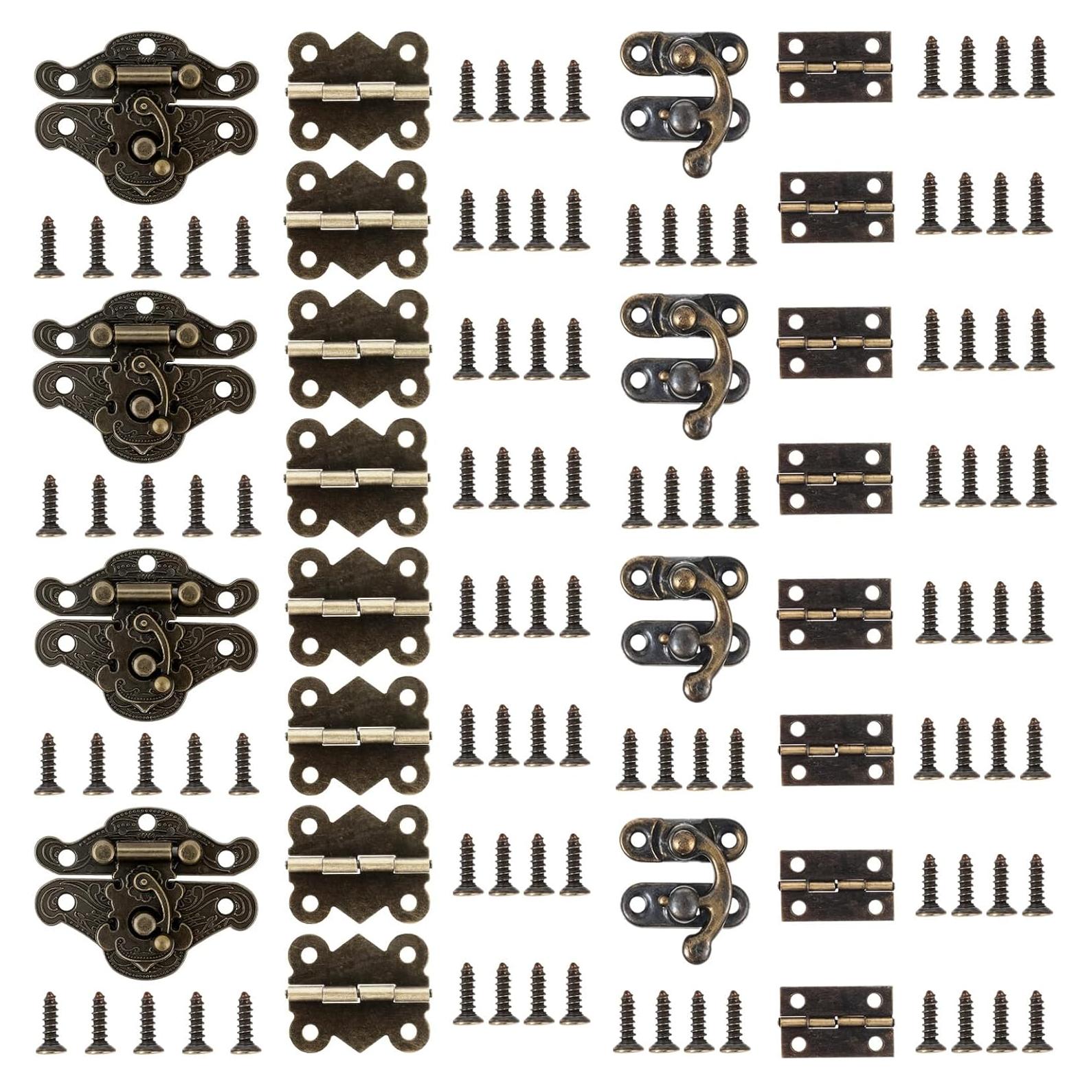 Juego de 24 Bisagras y Cerraduras Retro Psyqtsuary Bronce