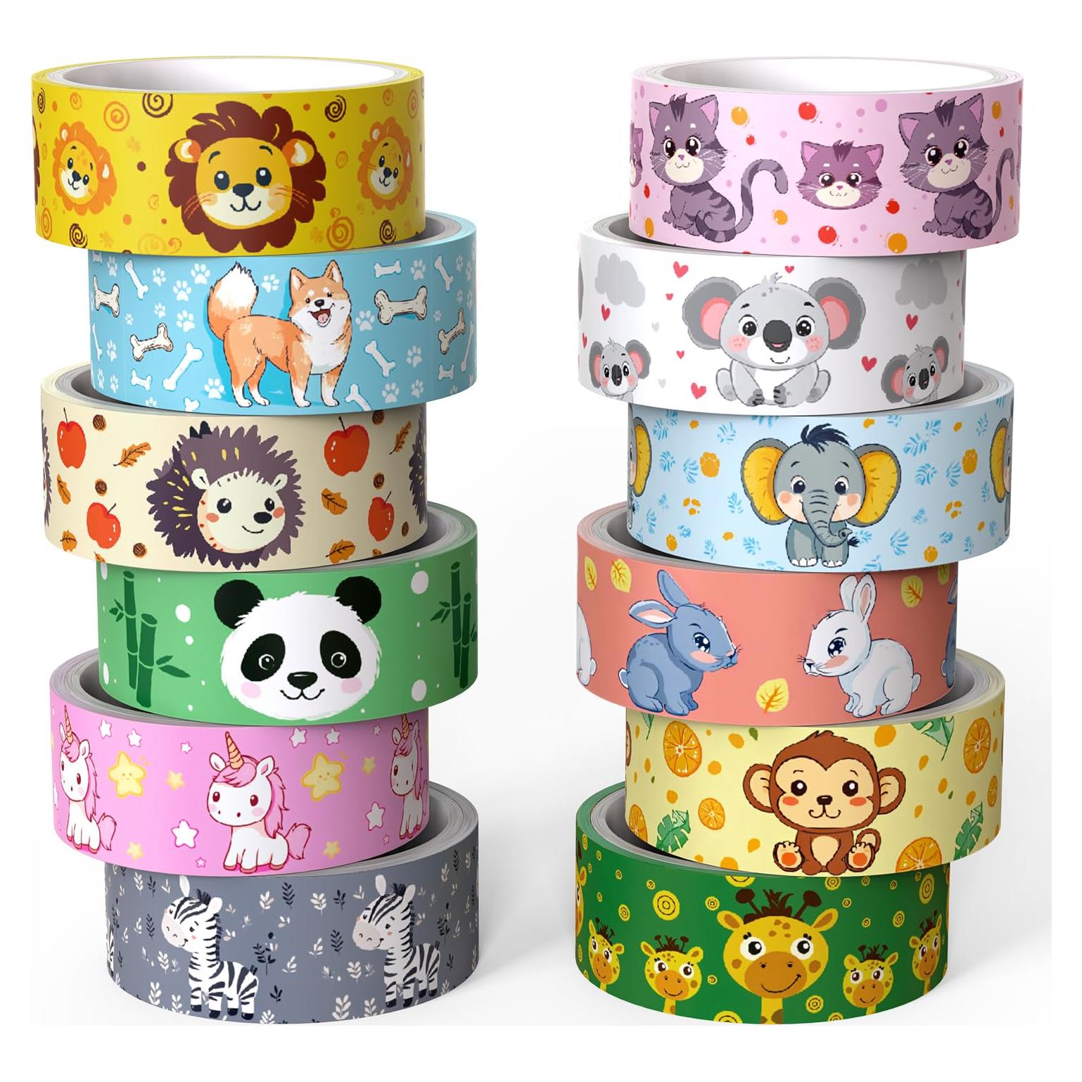 Conjunto de Cinta Washi Nikomie 12 Rollos Animales Kawaii 15mm