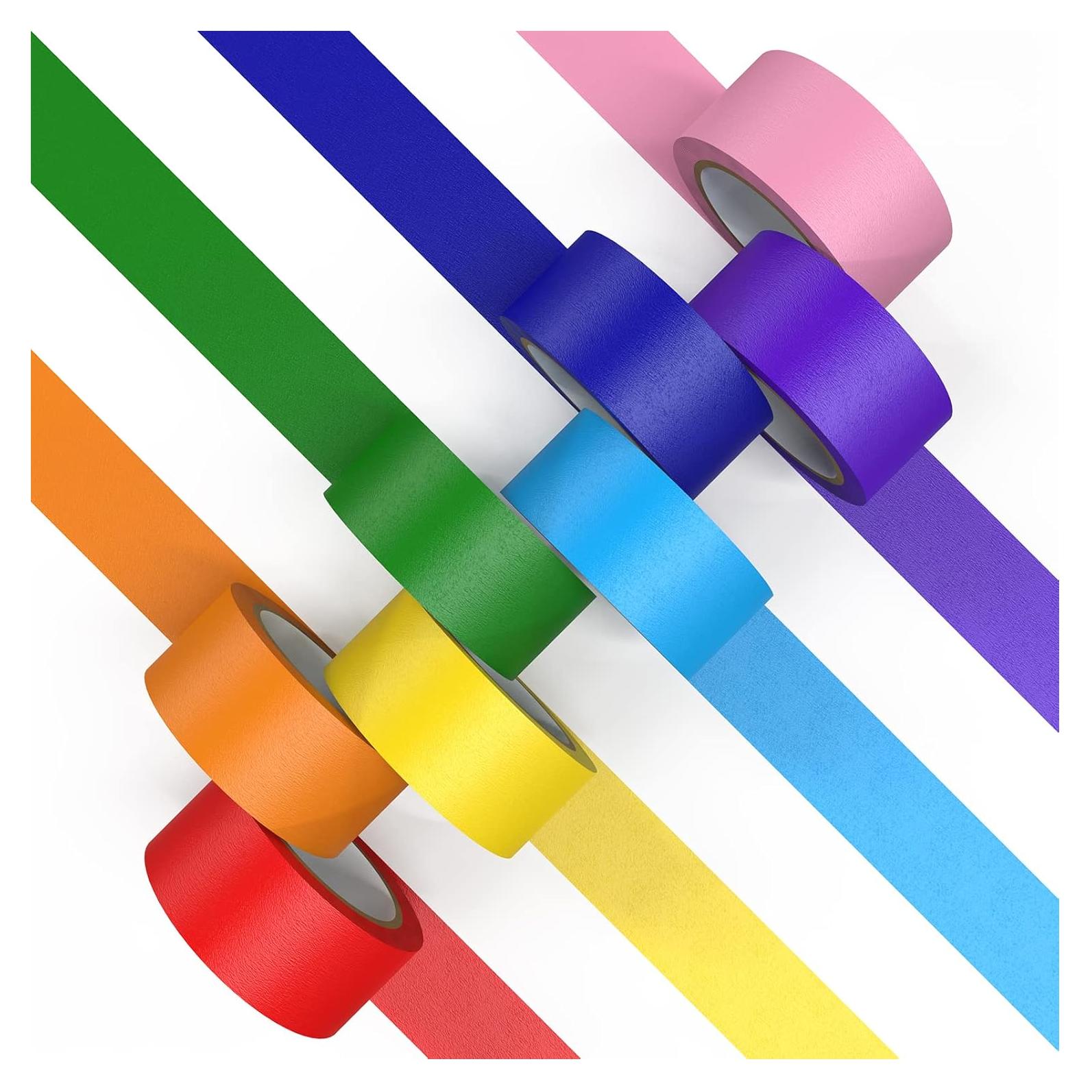 Cinta de Enmascarar de Colores CHIYUNS 8 Rollos 2.54 cm x 12.83 m