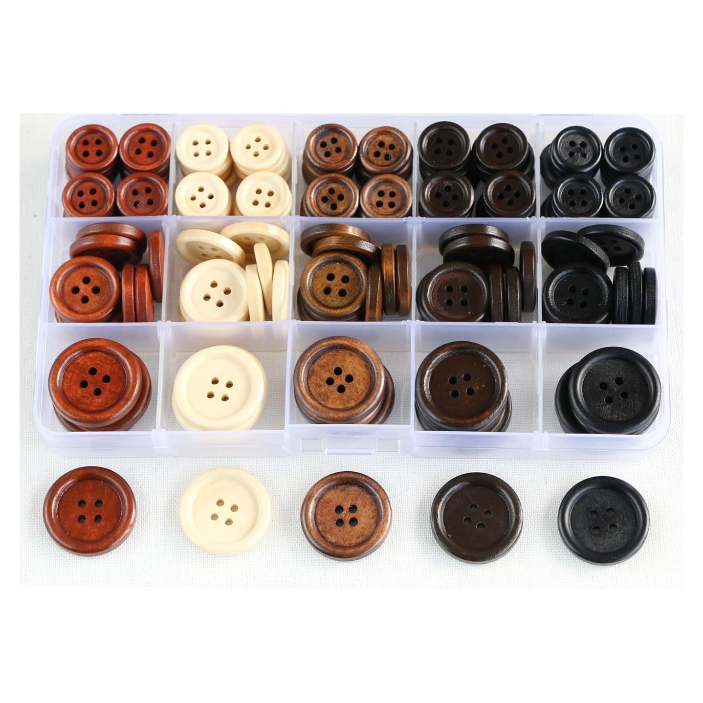 170 Botones de Madera Asortidos 15mm 20mm 25mm GANSSIA