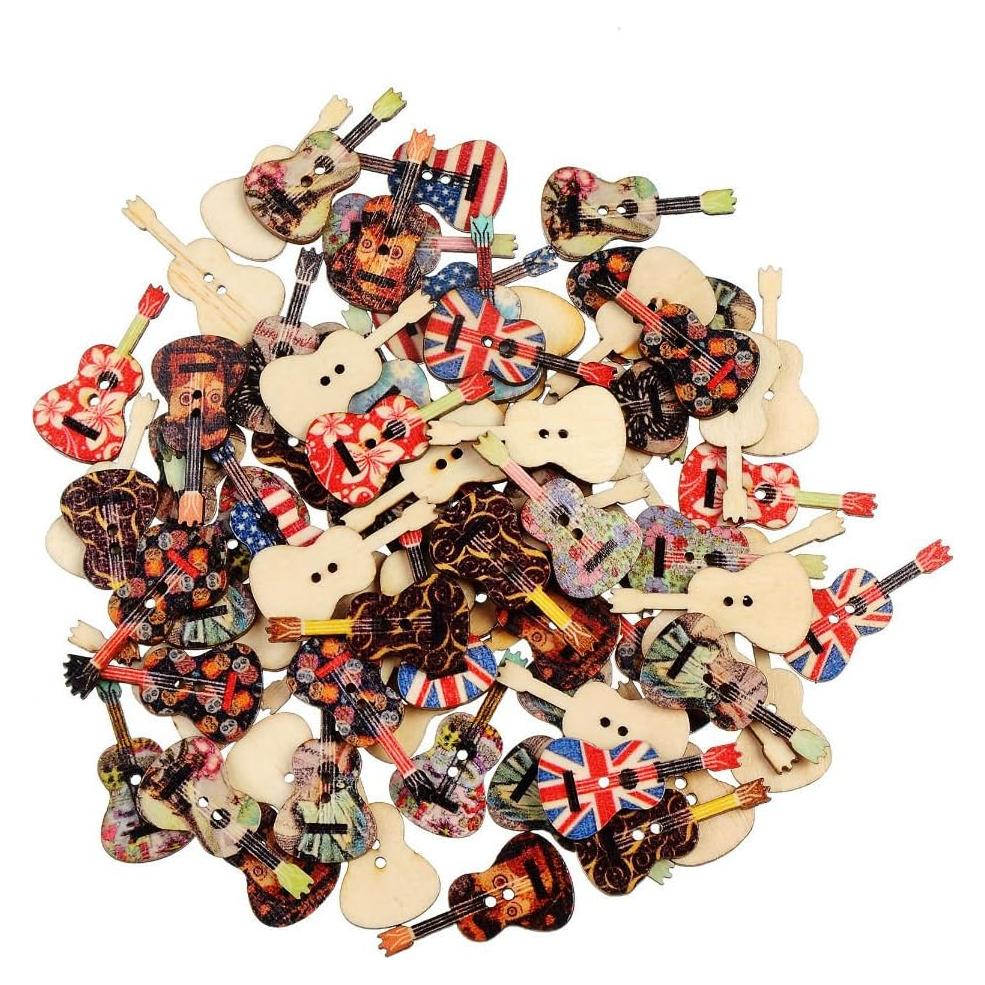 Botones de Madera AKOAK 50 Pcs Guitarra Vintage 35x18mm