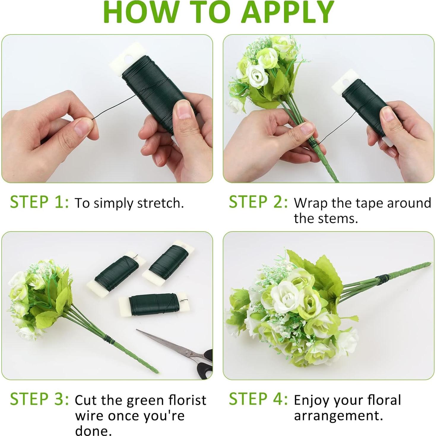 Paquete de 3 Rollos de Alambre Floral Verde 22 Calibre - 108 Metros