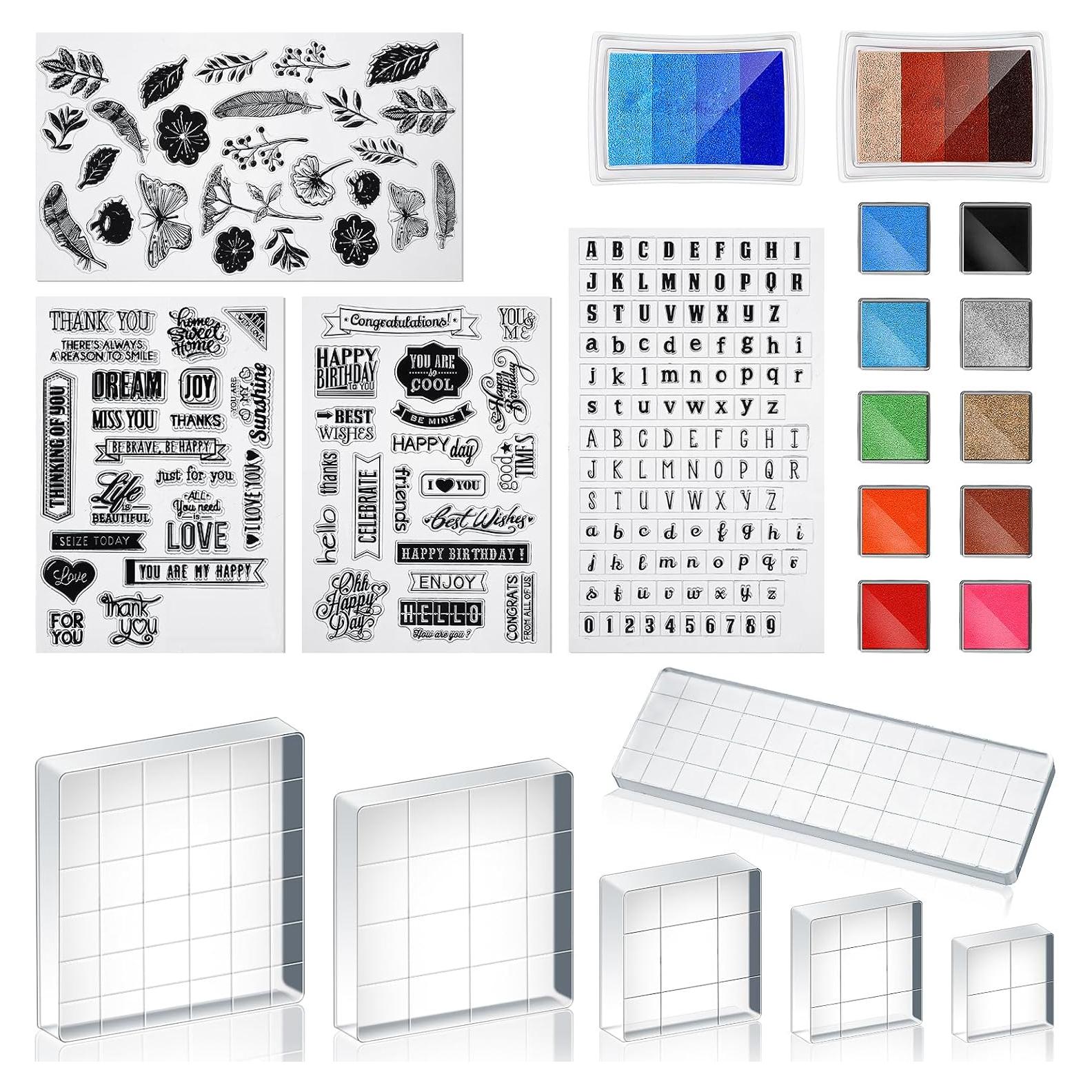 Zonon Kit de 22 Piezas de Sellos Acrílicos y Tinta para Manualidades