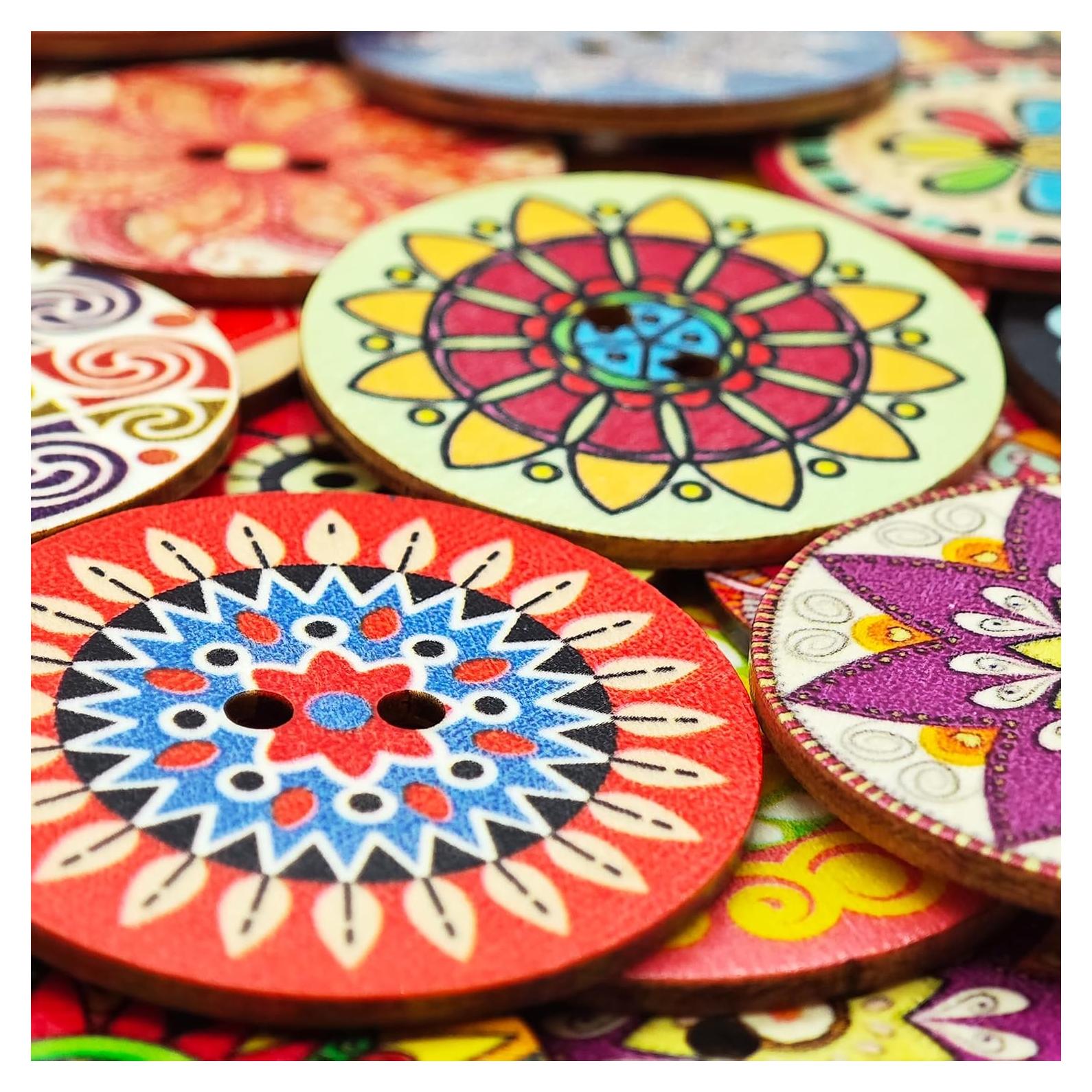 30 Botones de Madera Vintage CandeoLA 50mm Colores Asortidos