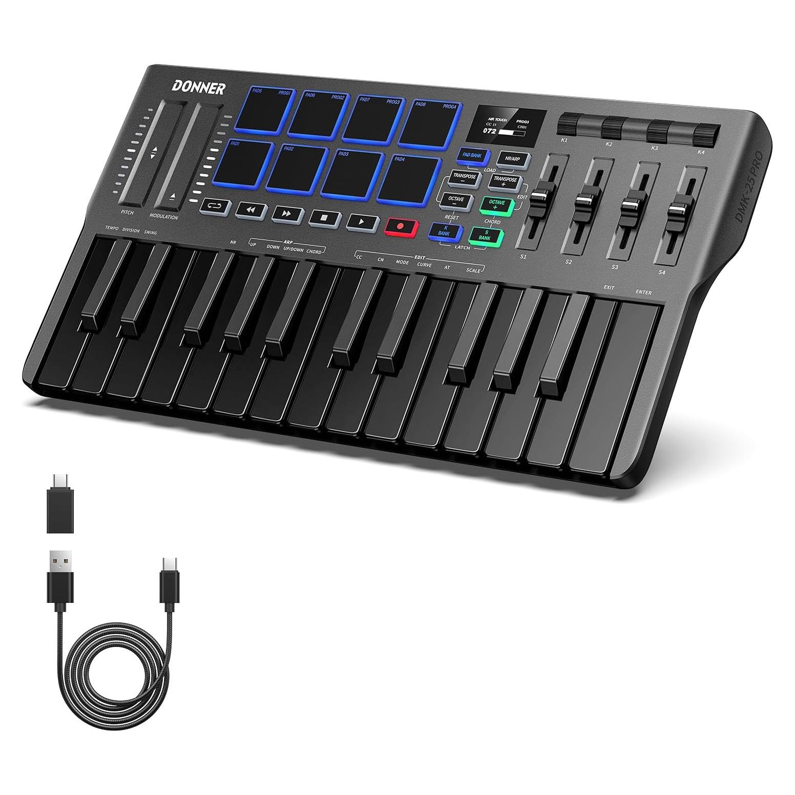 Controlador MIDI Donner DMK 25 Pro 25 Teclas USB-C Negro