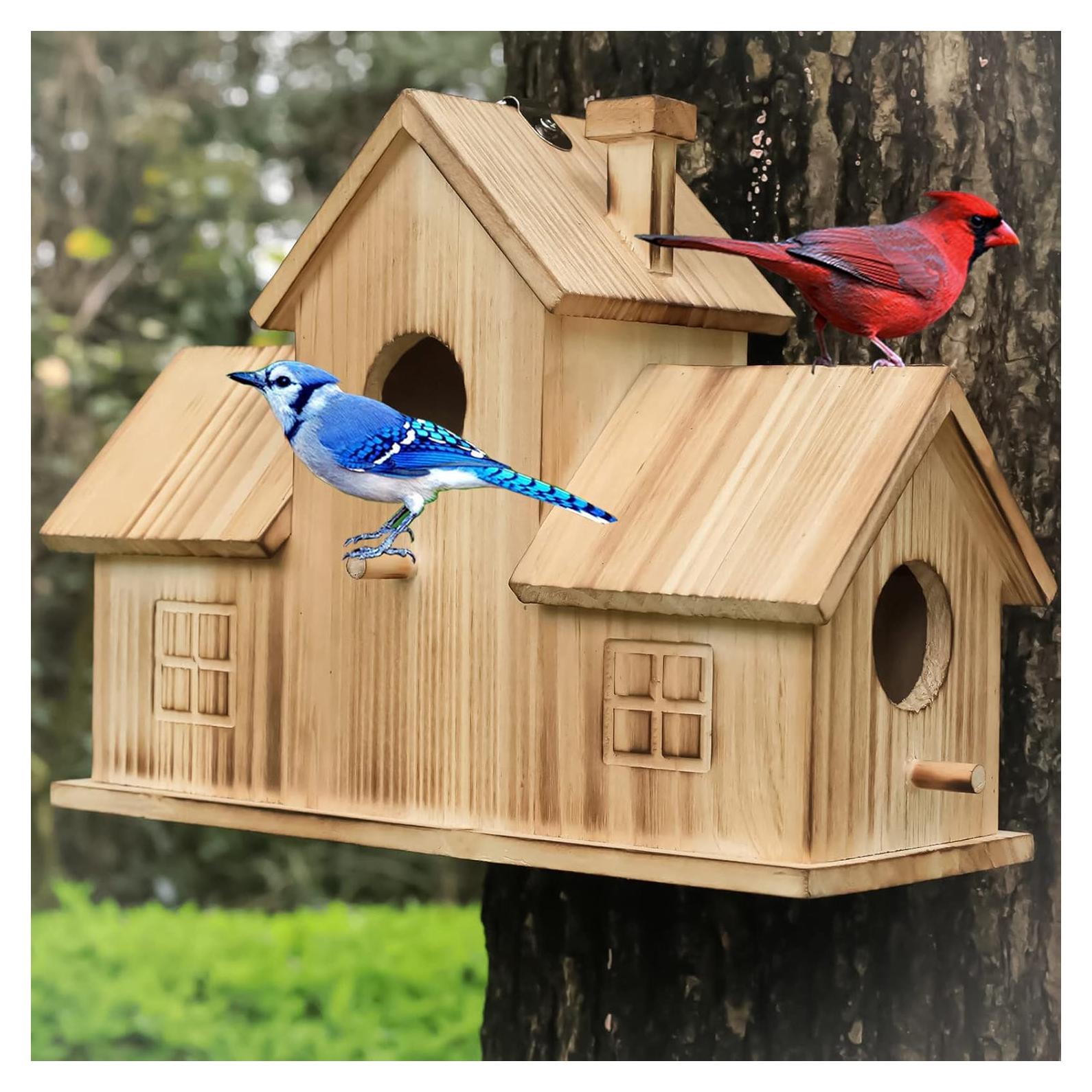 Casa de Aves Colgante de Madera STARSWR para Jardín 3 Entradas