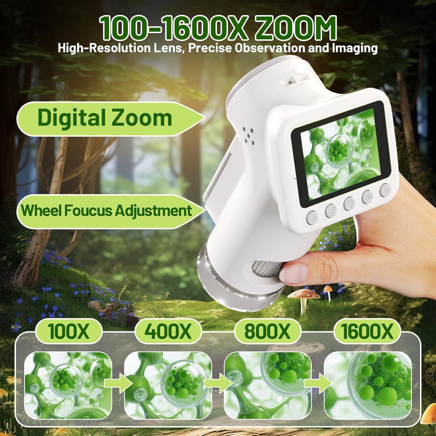 Microscopio Digital para Niños PYRODUM P02-G 1600x con Pantalla 2"