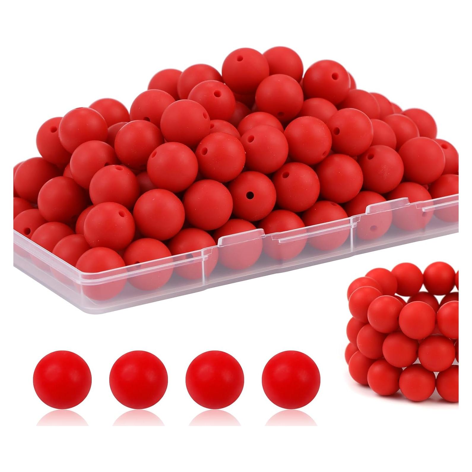 100 Perlas de Silicona 15mm JMBOXBTQ Rojo Escarlata para Manualidades
