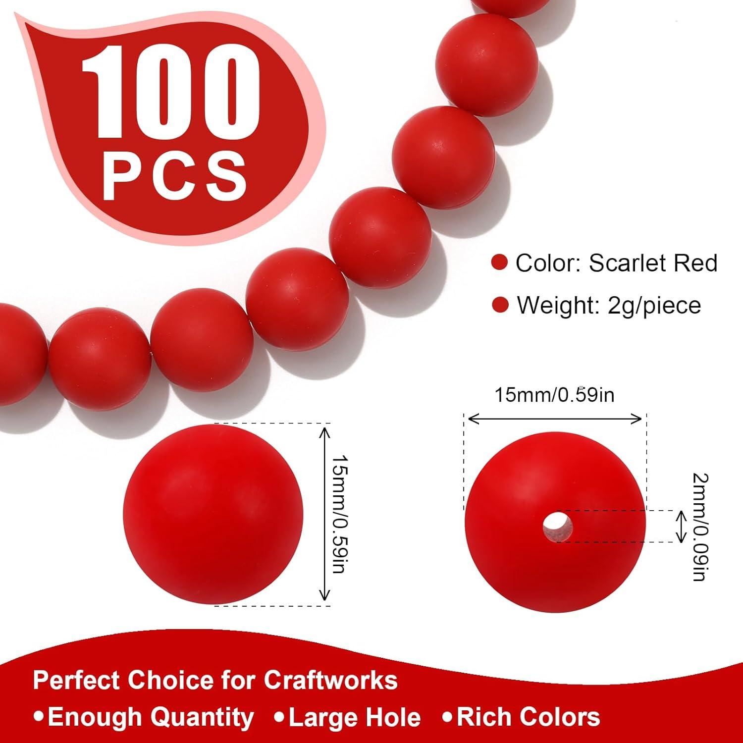 100 Perlas de Silicona 15mm JMBOXBTQ Rojo Escarlata para Manualidades