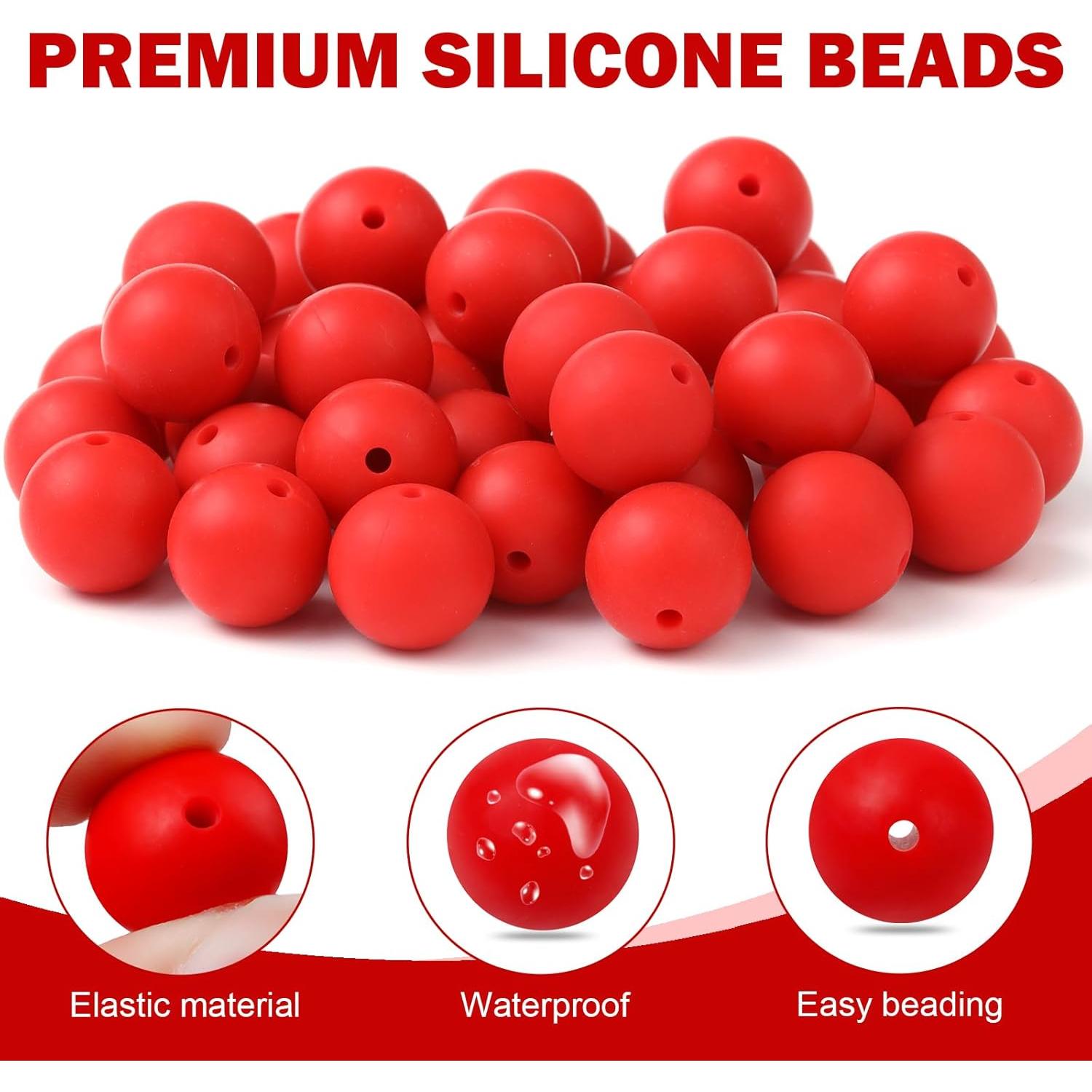 100 Perlas de Silicona 15mm JMBOXBTQ Rojo Escarlata para Manualidades
