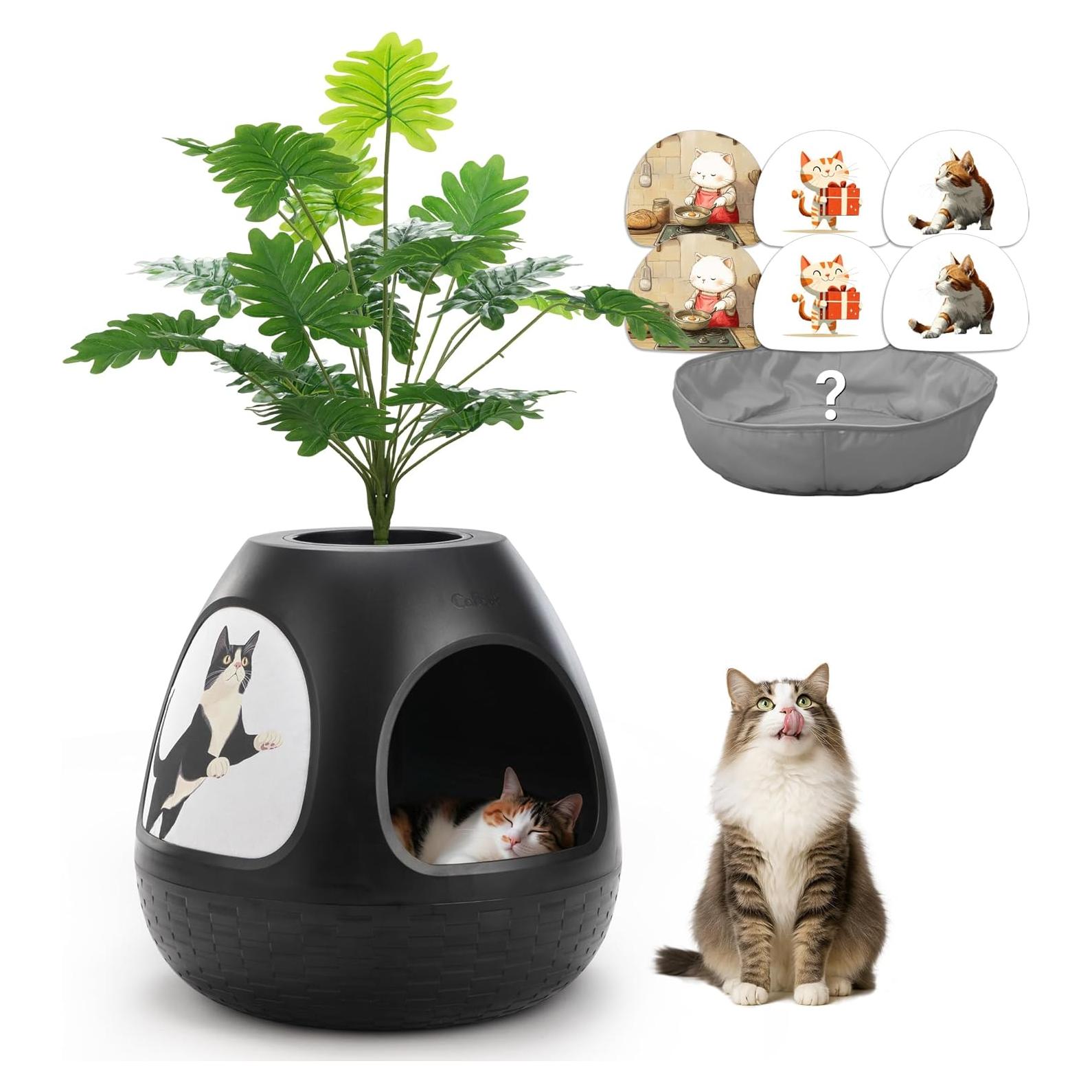 Cueva para Gatos Copod8 3-en-1 con Planta y Rascadores M Negro