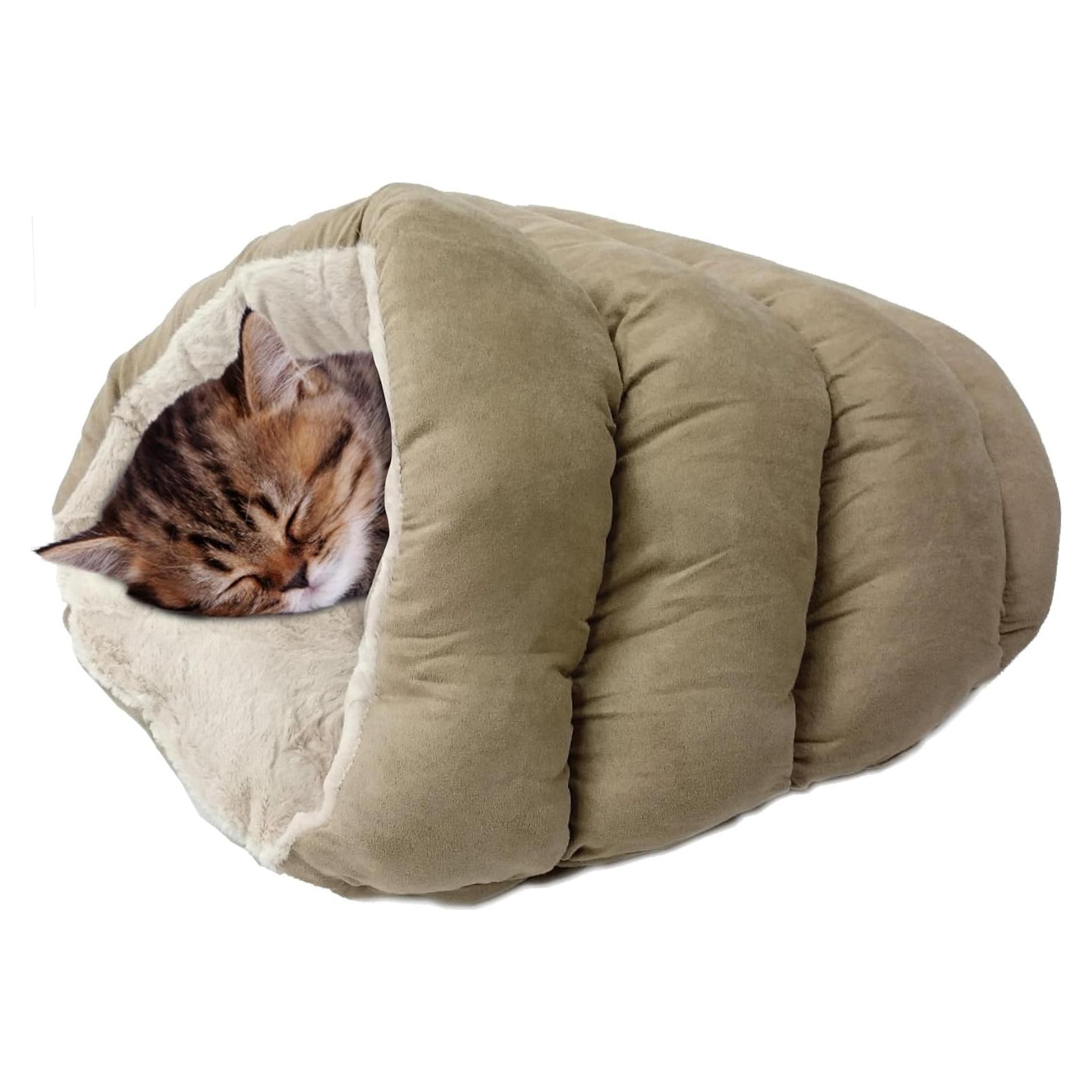 Cama Cueva Cuddle Beige para Gatos y Perros Mini - 55.9x25.4cm