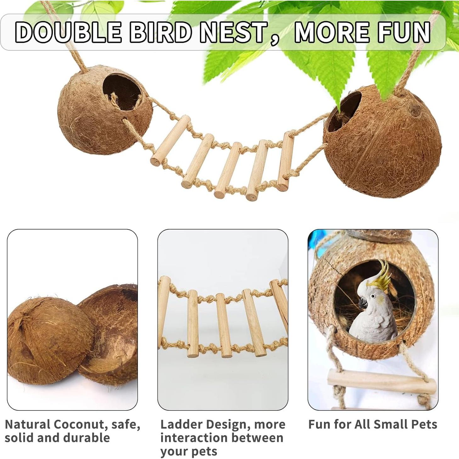 Casa de Pájaro Colgante Tfwadmx de Coco Natural con Escalera